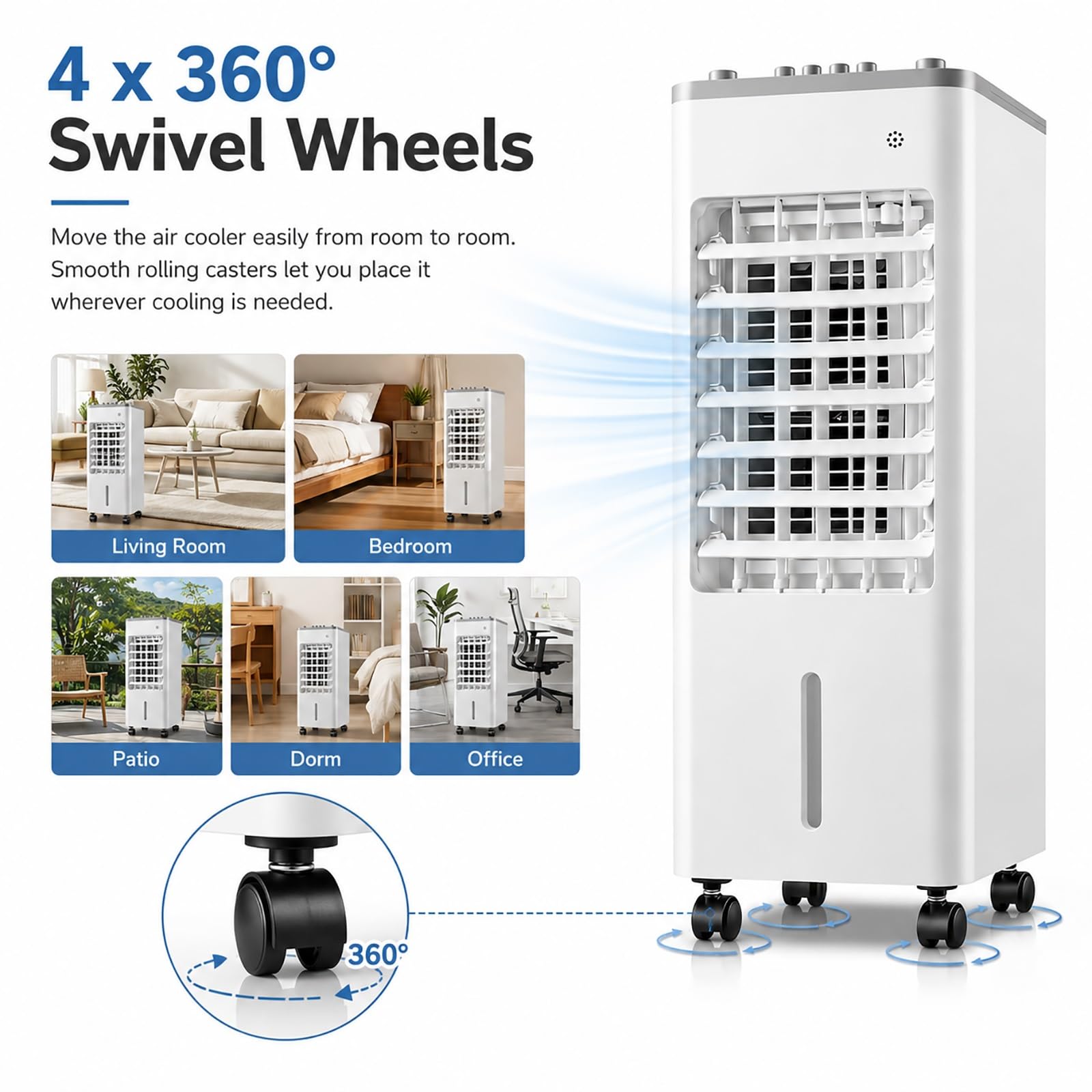 Enfriador de Aire, Climatizador Evaporativo Portátil | Oscilación 120°, 3 Velocidades, 75W, con depósito de 9 L, para Hogar, Oficina, Dormitorio(White)
