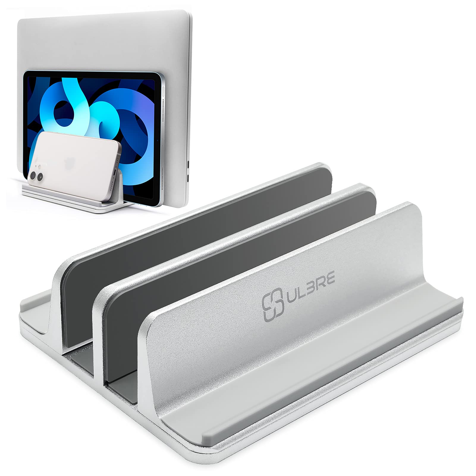 ULBRE Vertical Laptop Stand for Desk Aluminum Heavy Duty, 4 Slots Adjustable Laptop Holder MacBook Stands Compatible All iPad Surface Samsung HP