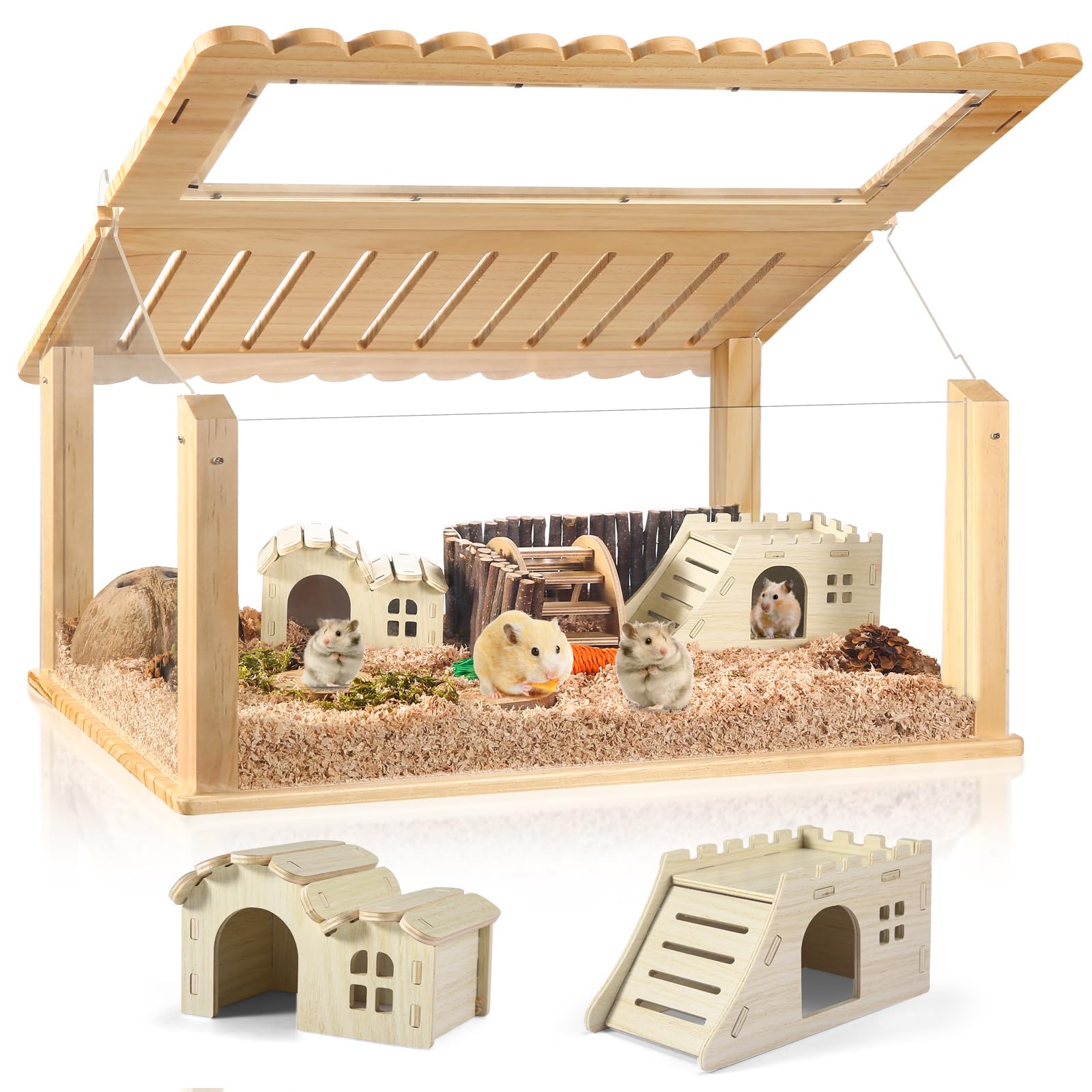 24 inch Acrylic Hamster Cage with 2 Small Hamster House - Long-Lasting, Easy Clean Guinea Pig Cages, Clear View Design for Active Small Pets