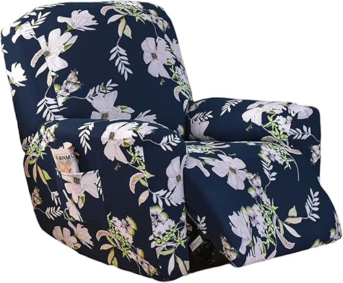 FUANGUI Funda estampada para sillón reclinable de 4 piezas con bolsillo, funda suave antideslizante para sofá reclinable, protector de muebles para