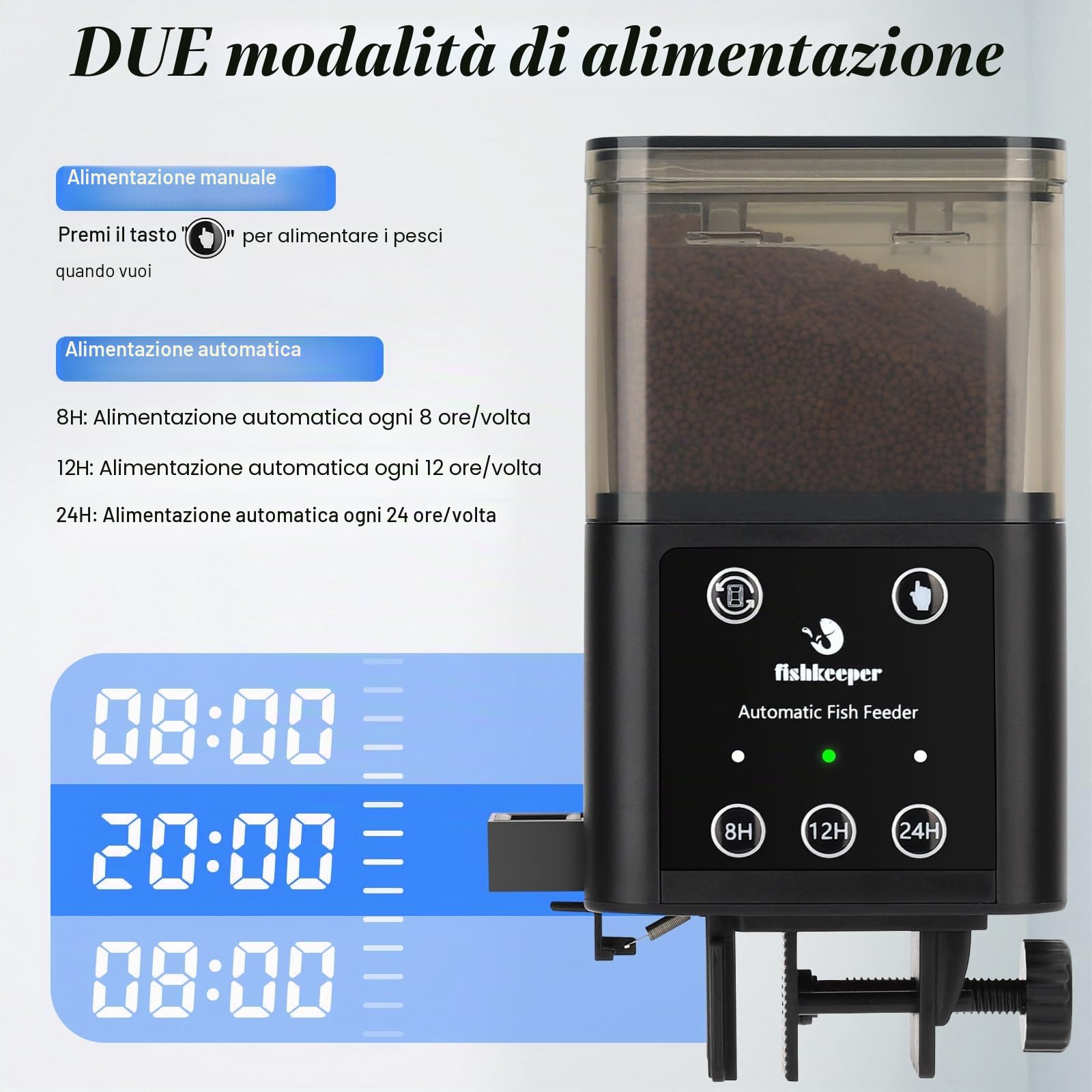Mangiatoia automatica acquario pesci 200ml tre modalità alimentazione temporizzata