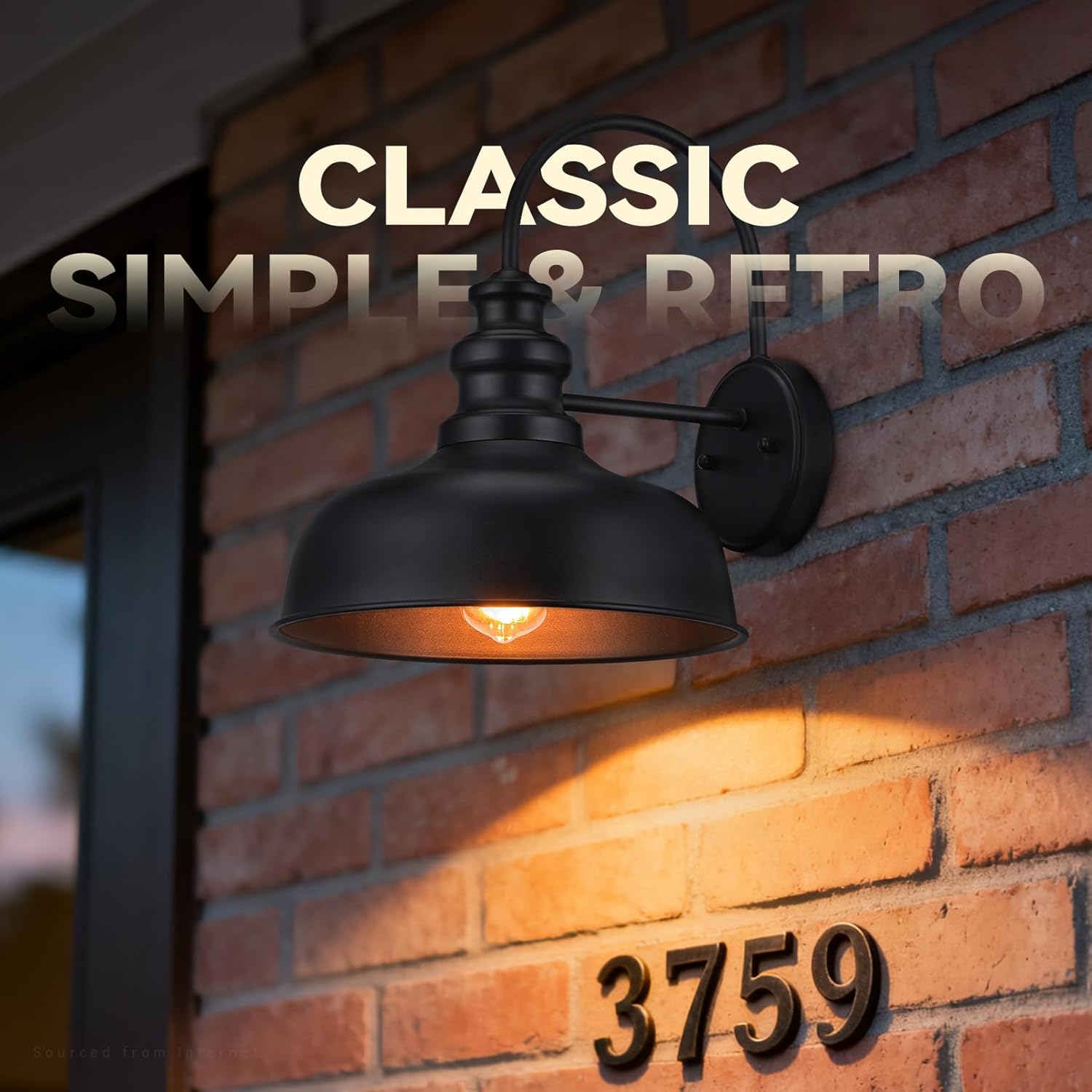 LEONLITE Outdoor Gooseneck Barn Light, E26 Base Max 10W LED/100W Halogen, Farmhouse Exterior Wall Mount Light Vintage, 11 Inch Wall Sconce Industrial Black Waterproof Lantern, for Porch Entryway