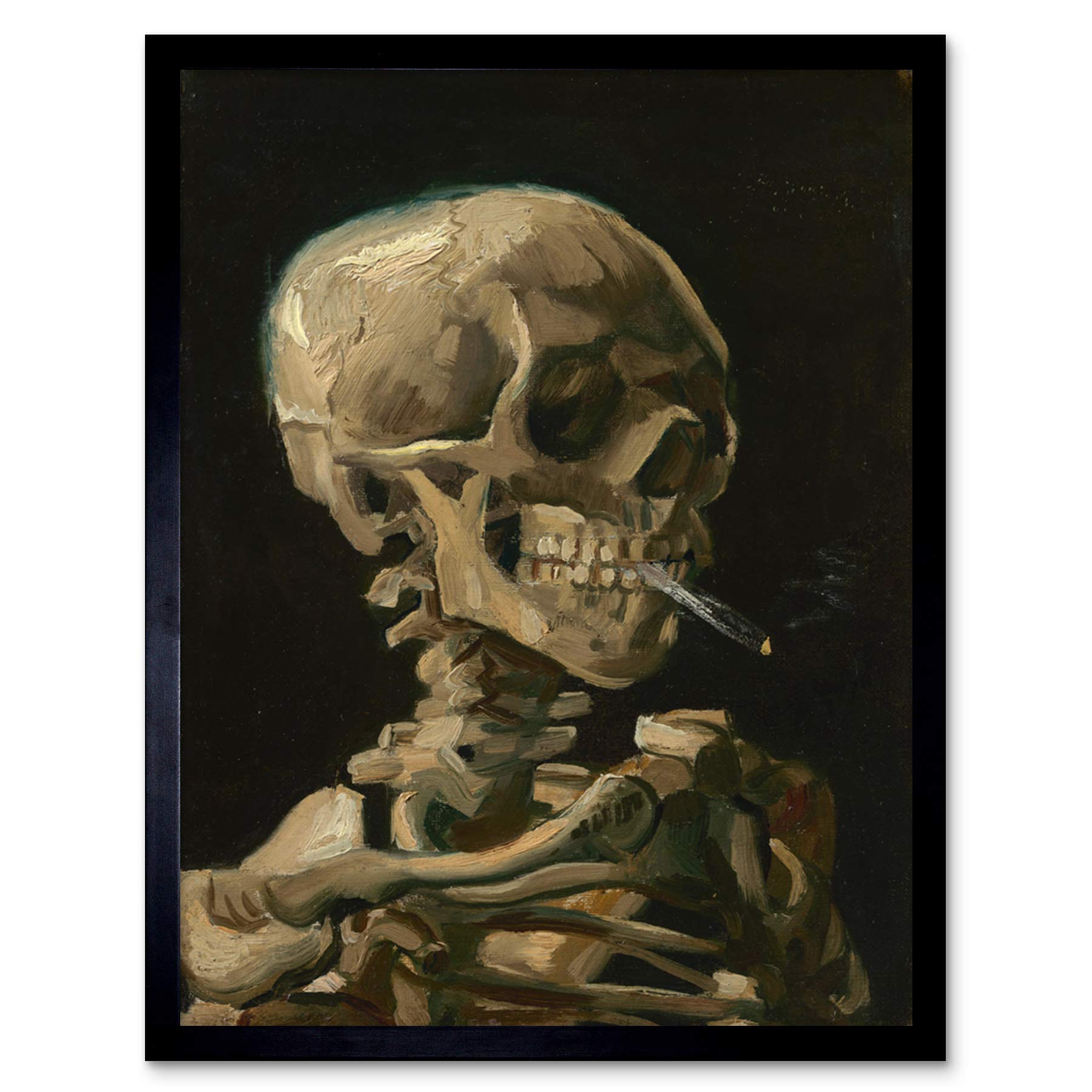 Wee Blue Coo Van Gogh Head Skeleton Burning Cigarette Art Print Framed Poster Wall Decor 12x16 inch
