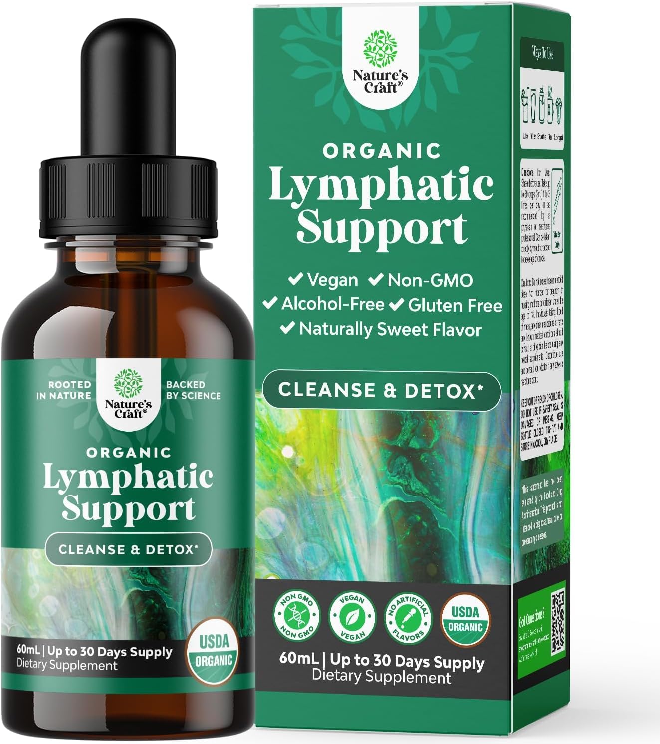 Organic Lymphatic Drainage Drops - Organic Cleavers & Echinacea - 2 Fl Oz | Herbal Lymphatic Complex - Immune Support Supplement with Organic Elderberry & Red Clover - Vegan, Non GMO - 30 Servings