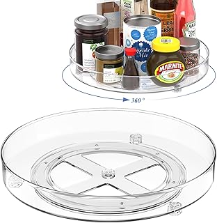 Okiuen 2 Pcs Lazy Susan Turntable Cupboard Organiser, Rotating spice rack Fridge turntable organiser, spinning cupboard organiser, turntable storage 9.3+10.6 Inch for Cabinet, Fridge, Pantry