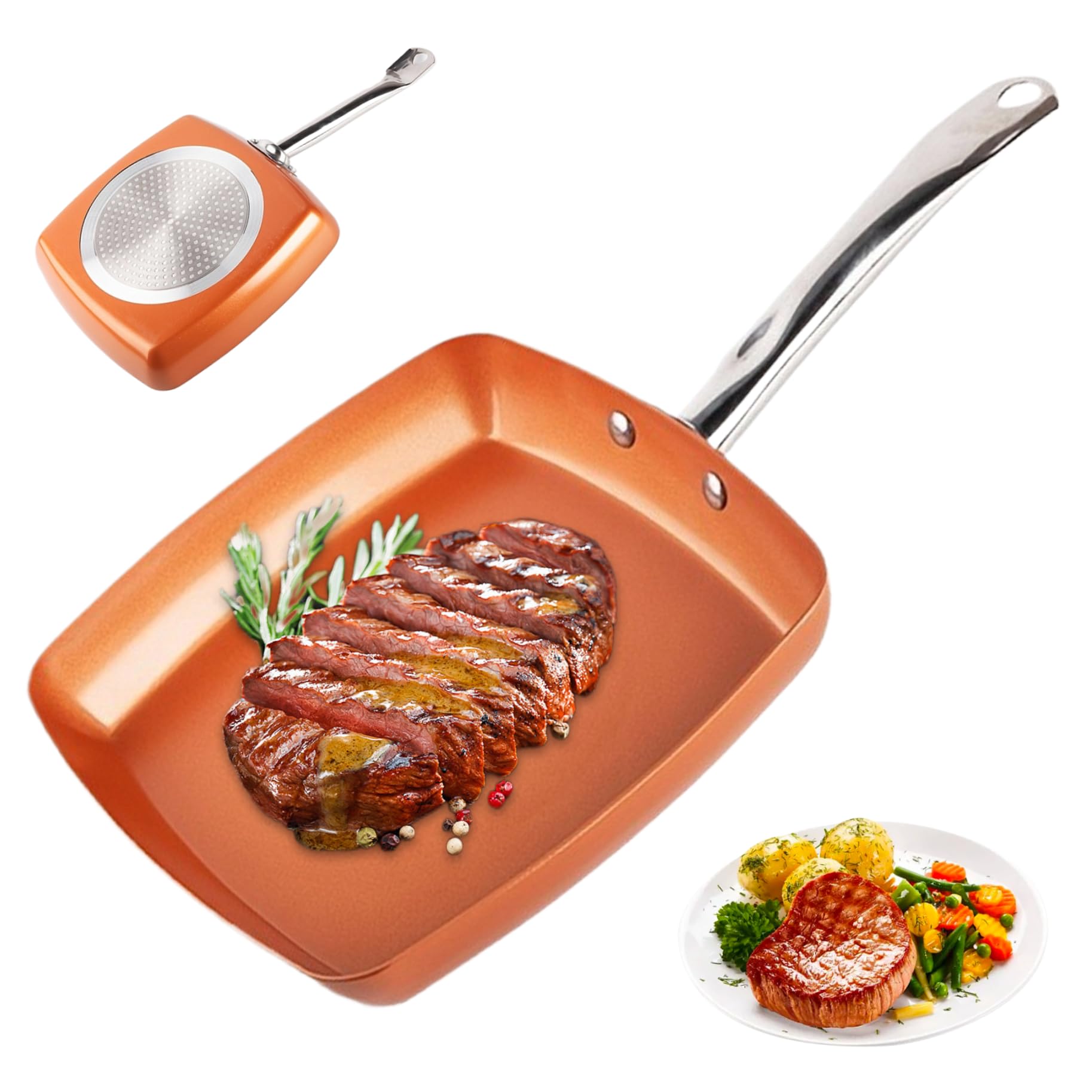 Poêle à frire à induction carrée 9.5 pouces avec poignée inox