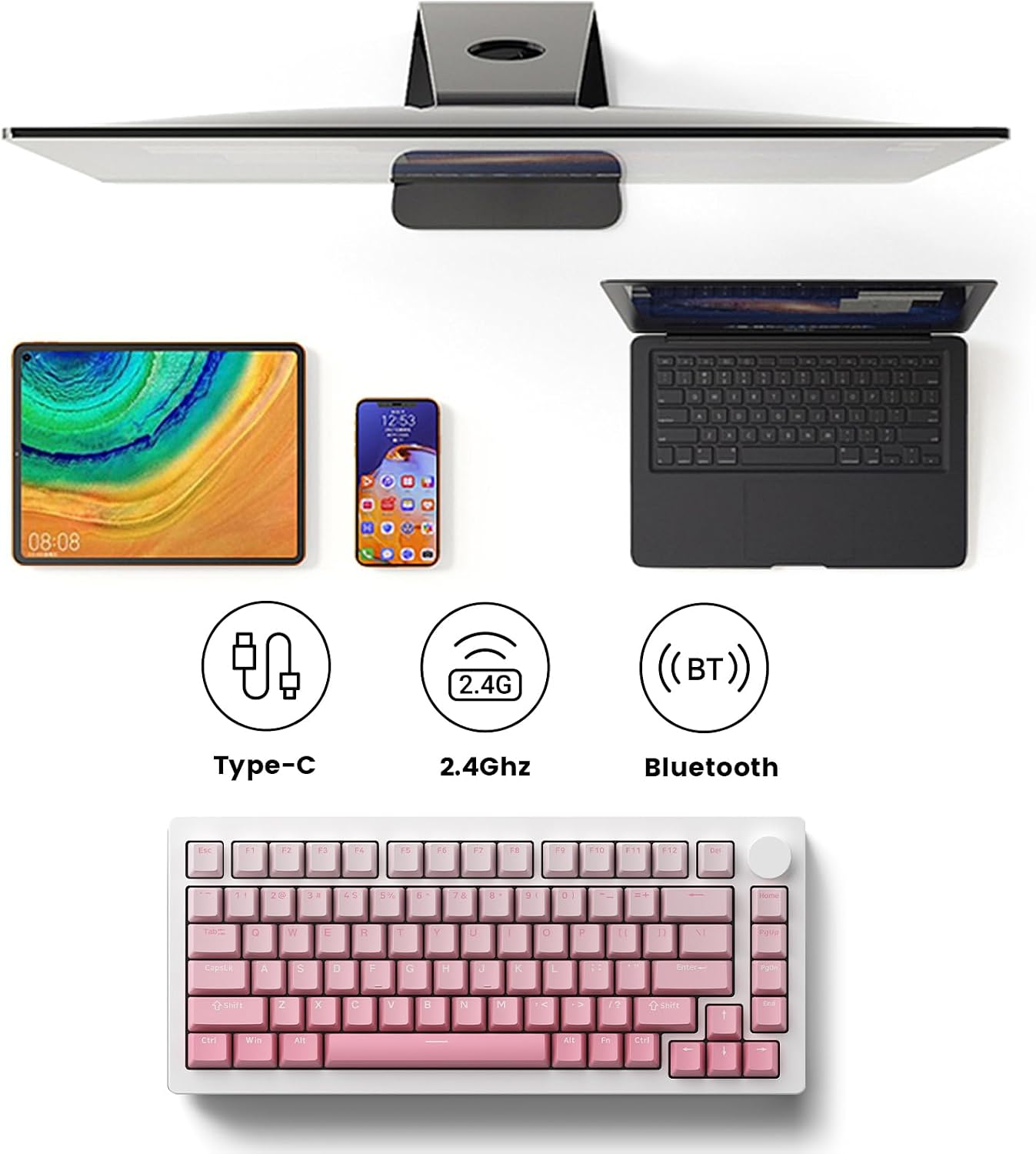 Akko 5075 V3 Gradient Pink Gaming Keyboard, 75% Multi-Modes Gasket Mount Mechanical Keyboard Programmable with RGB Backlit Hot-swappable Frost Pink Switch