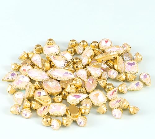 Miniatura 2 de 100 diamantes de imitación para coser, formas mixtas, diamantes de imitación de metal con parte trasera plana con garra de encaje dorado, gemas de