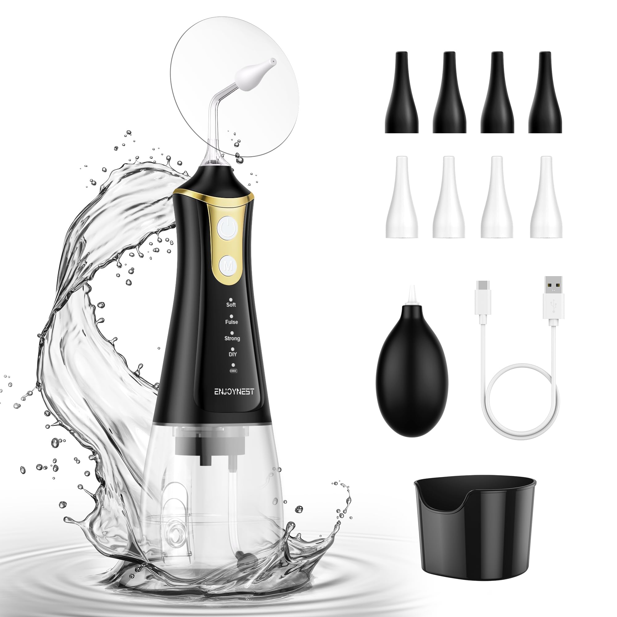 Ear Wax Removal, EnjoyNest Ear Cleaner, Ear Cleaning Kit with 4 Cleaning Modes, Safe & Effective Ear Irrigation Flushing System for Earwax Buildup, Ear Wax Removal Tool with Basin and 8 Tips