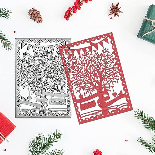 Miniatura 4 de Troqueles de fondo de árbol de metal para hacer tarjetas, marco de corazón, bandera, pájaros, árbol, troqueles para decoración de bricolaje, papel,