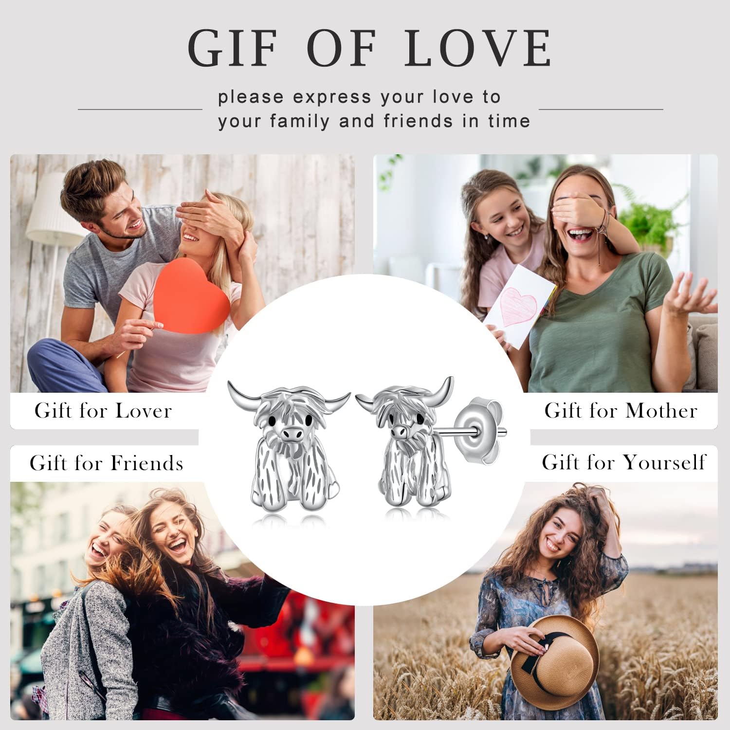 Highland Cow/Strawberry Cow/Cow/Panda Earrings 925 Sterling Silver Cute Animal Earrings Animal Jewelry Gift for Daughter Granddaughter Women Girls - Image 6