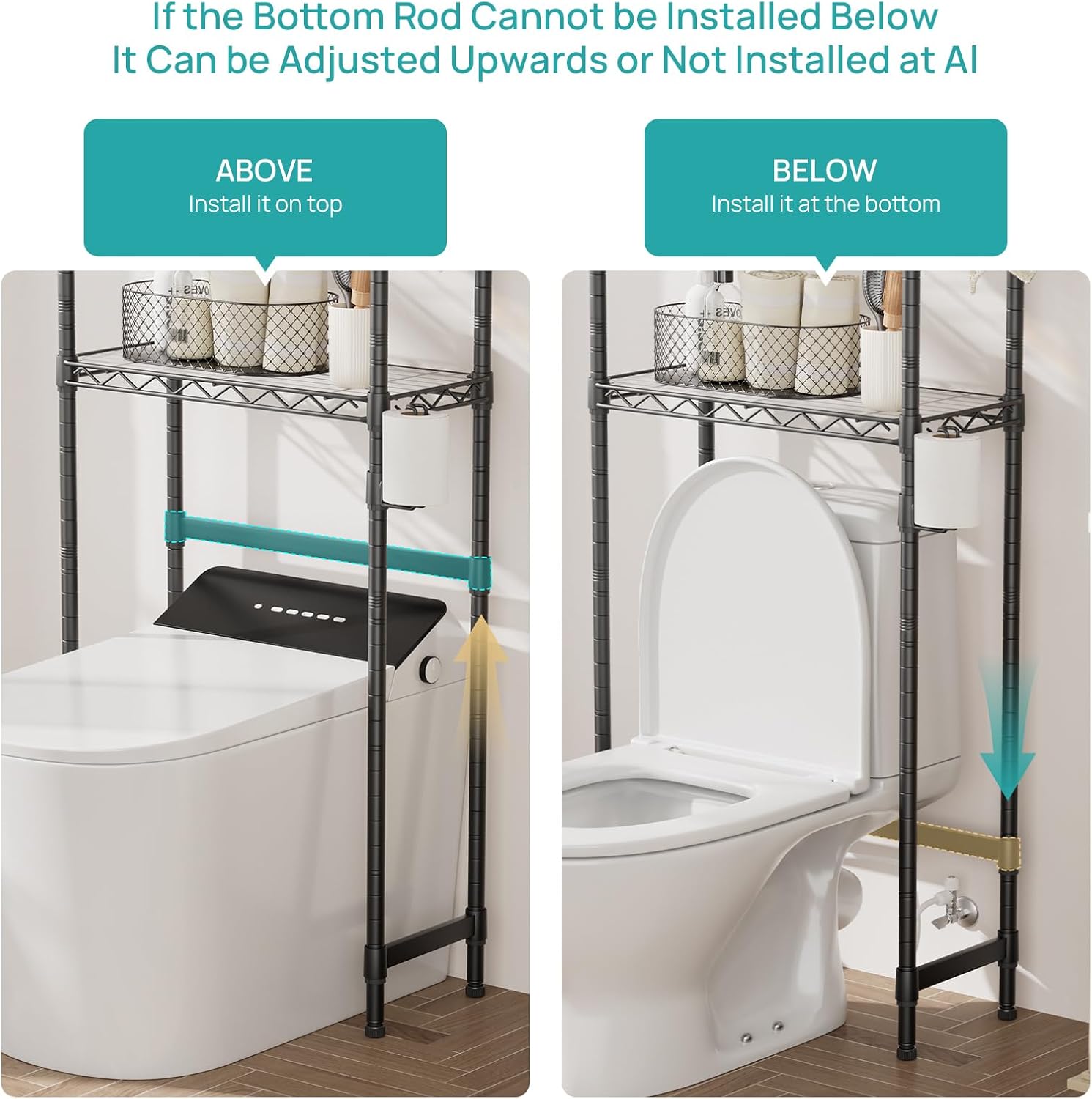 SINGAYE Over The Toilet Storage Shelf:3-Tier Bathroom Organizer and Storage Shelf with Adjustable Shelf and Basket Freestanding Space Saver Above Toilet for Room Black - Image 6