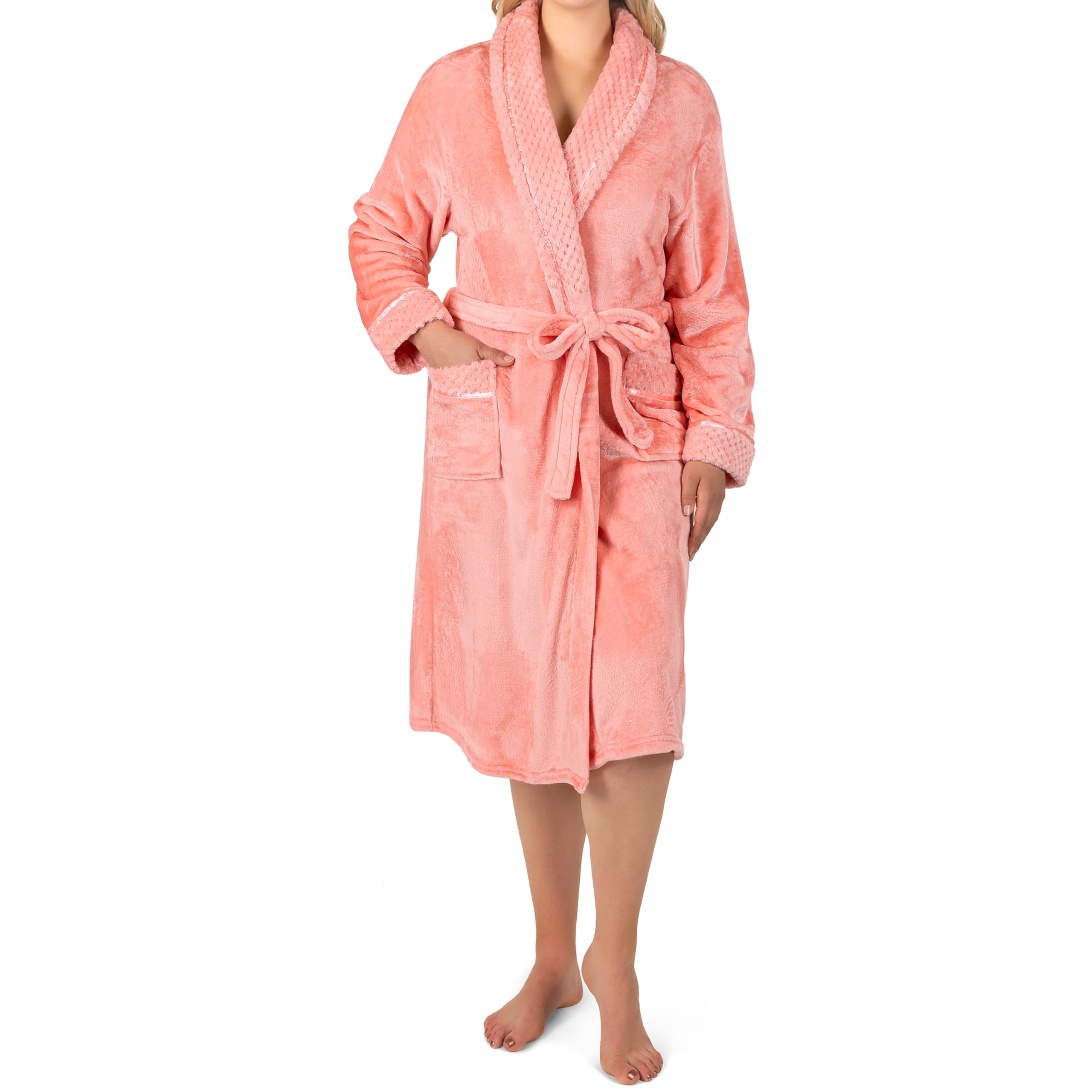 PAVILIASoft Plush Women Fleece Robe, Cozy Warm Bathrobe, Fuzzy Female Long Spa RobeOEKO-TEX STANDARD 100