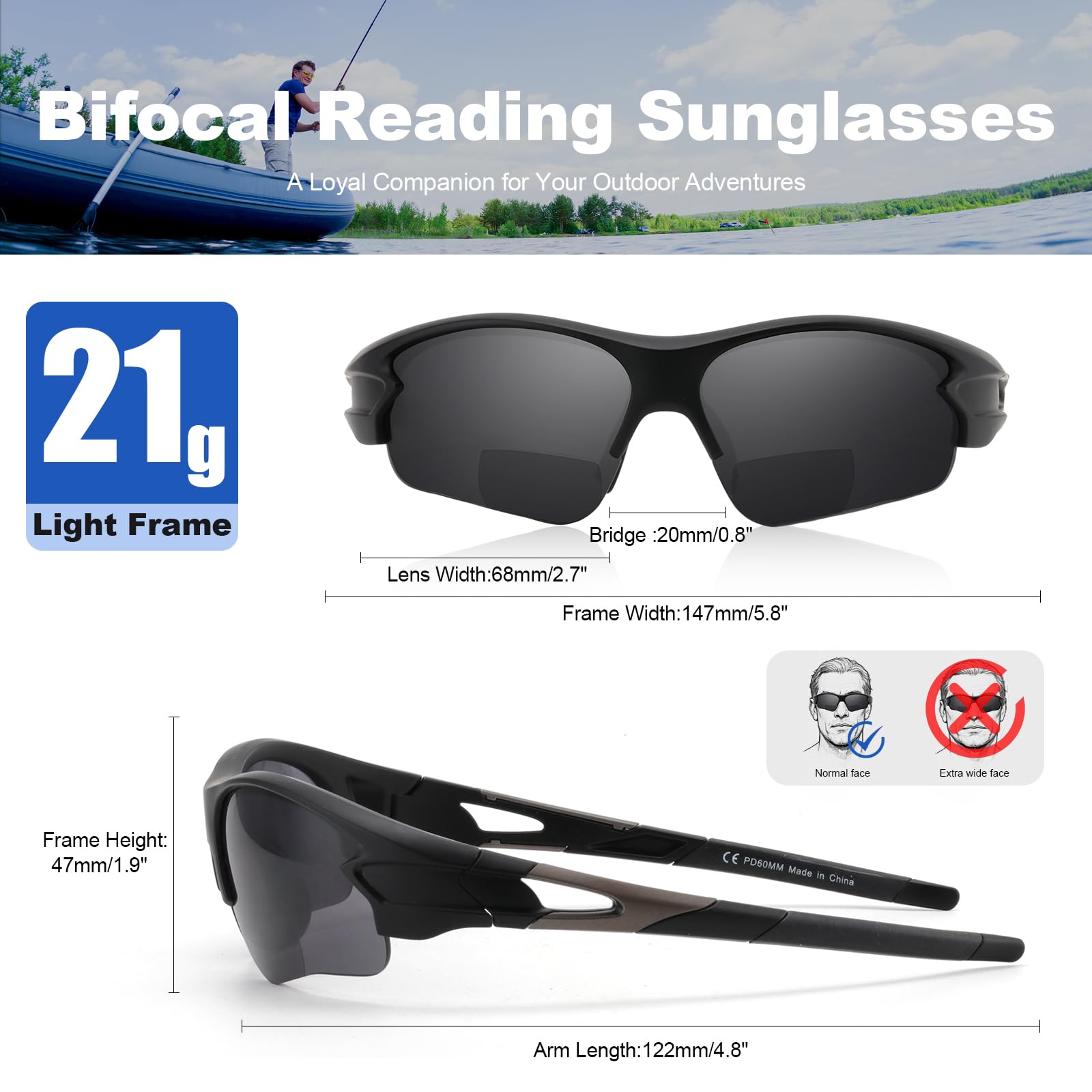occhiali da sole da lettura bifocali uomo top TR90 con design a metà cornice avvolgente, lettori di sole UV400 per esterni