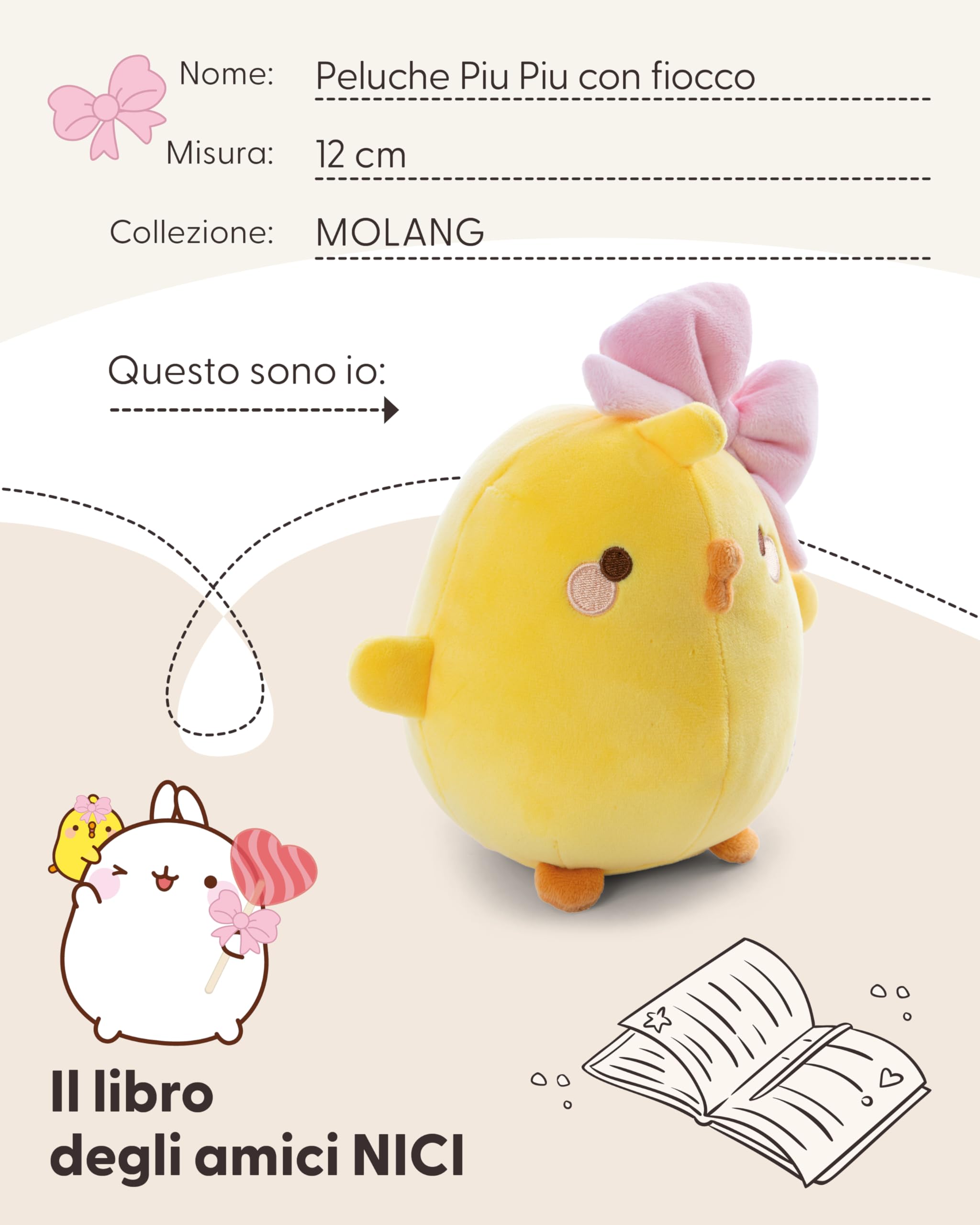 NICI Morbido Peluche di Piu Piu con Fiocco, per Coccole e Giochi, per Bambini e Adulti, Fantastica Idea Regalo, 12 cm, Bianco - 62780 - 5