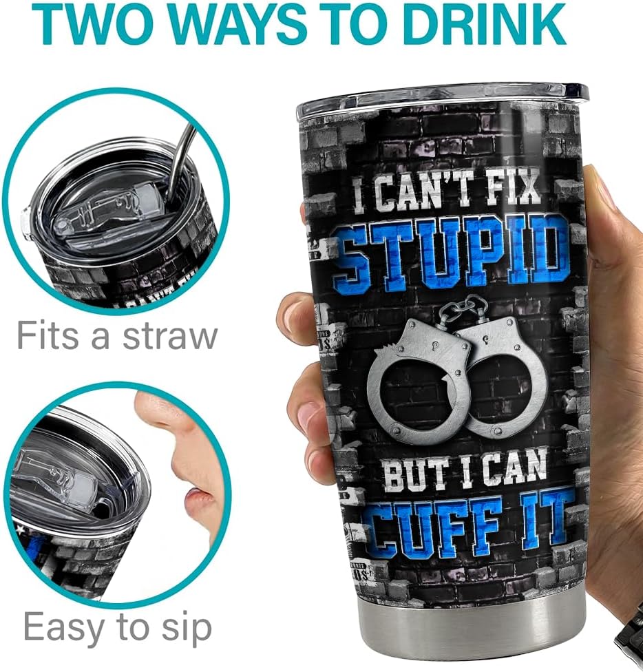 SANDJEST Police Tumbler 20oz Stainless Steel Insulated Coffee Travel Mug Cup Gift for Birthday Christmas - Image 7