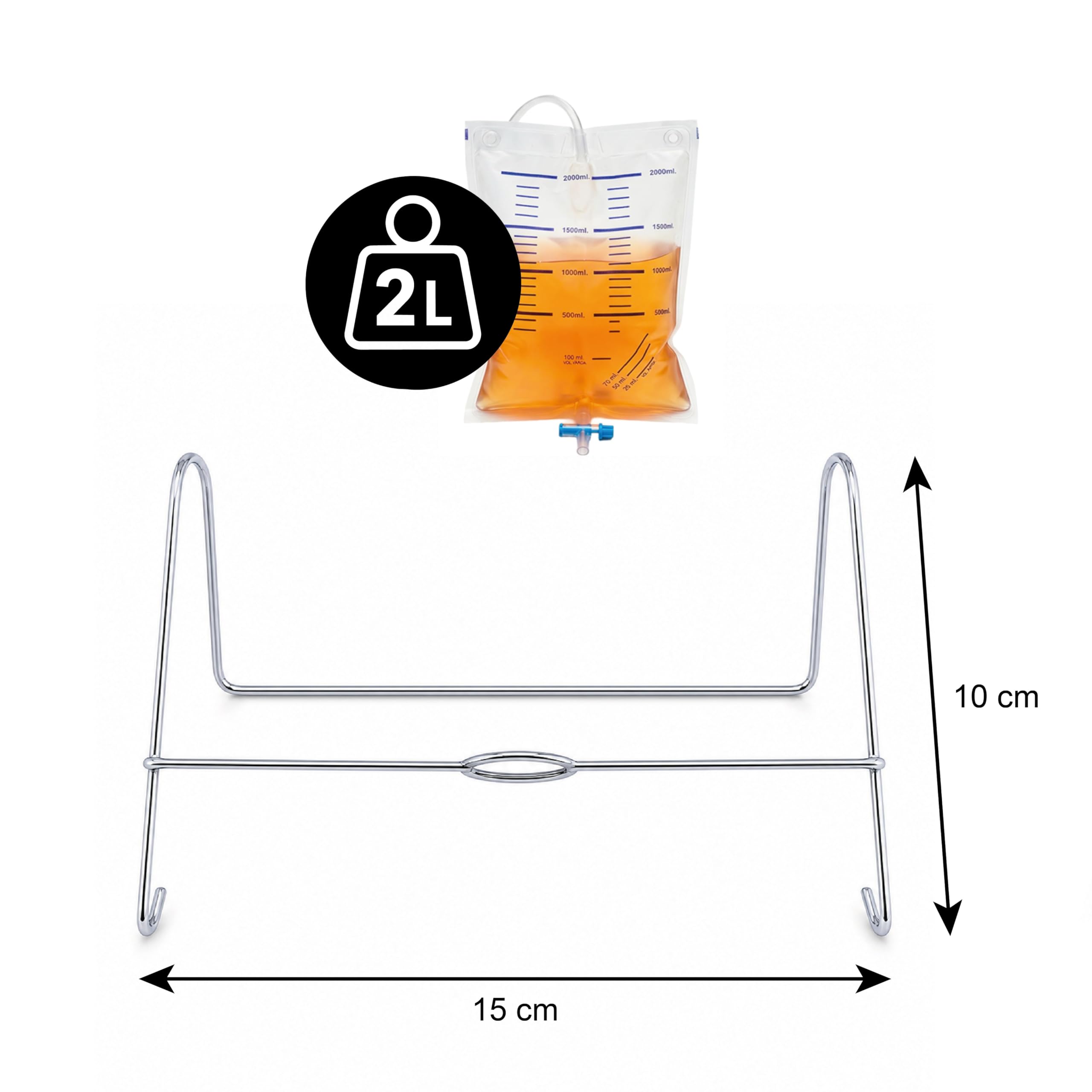 KMINA Colgador Bolsa de Orina (1 Unidad), Soporte Metálico de Cama, Gancho Zincado para Bolsa de Orina de 2 L, Colgador Resistente para Barra de Cama y Uso Diario