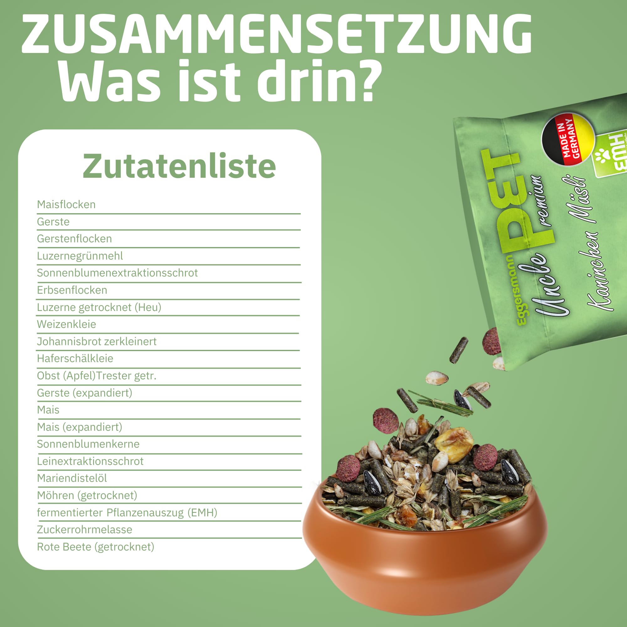 Eggersmann Uncle Pet 15 kg Kaninchenfutter - Premium Kaninchen Müsli - Kaninchen Futter mit der natürlichen Kraft aus Kräutern und Karotten - Kaninchenzubehör (15 kg Sack)