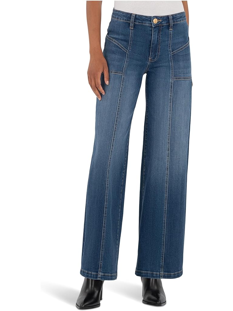 Navy KUT from the Kloth Petite Jean High Rise Wide Front Seam Patch Front Pockets