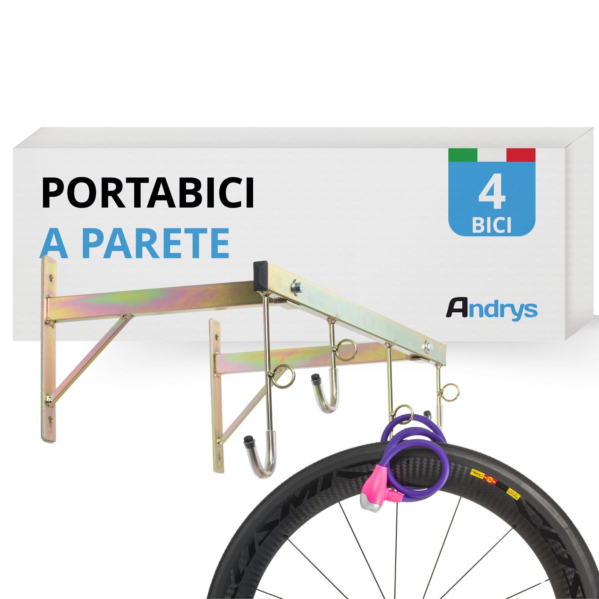 Porte-vélos mural 4 places Démontable avec anneaux pour cadenas