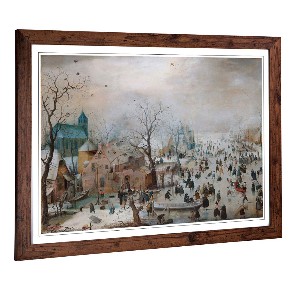 Big Box Art Framed Print of Hendrick Avercamp Winter Landscape Design | Wall Art Picture | Home Decor for Kitchen, Living Room, Bedroom, Hallway, Walnut, A2 / 24.5x18 Inch / 62x45cm