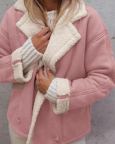 Miniatura 3 de PRETTYGARDEN Abrigos de invierno de gamuza sintética para mujer, chaqueta con forro polar y bolsillos de solapa de piel sintética, ropa de abrigo