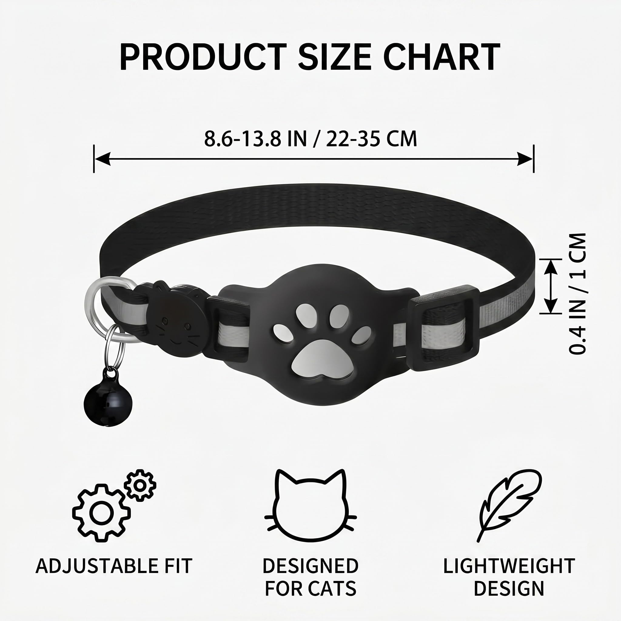 collar con GPS para gatos, resistente al agua y duradero, con elementos reflectantes para la noche, que te ayuda a localizar a tu mascota (color negro)