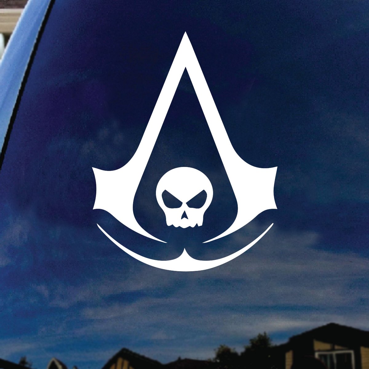SoCoolDesign Assassin's Symbol Skull Car Window Vinyl Decal Sticker 4" Wide (White)