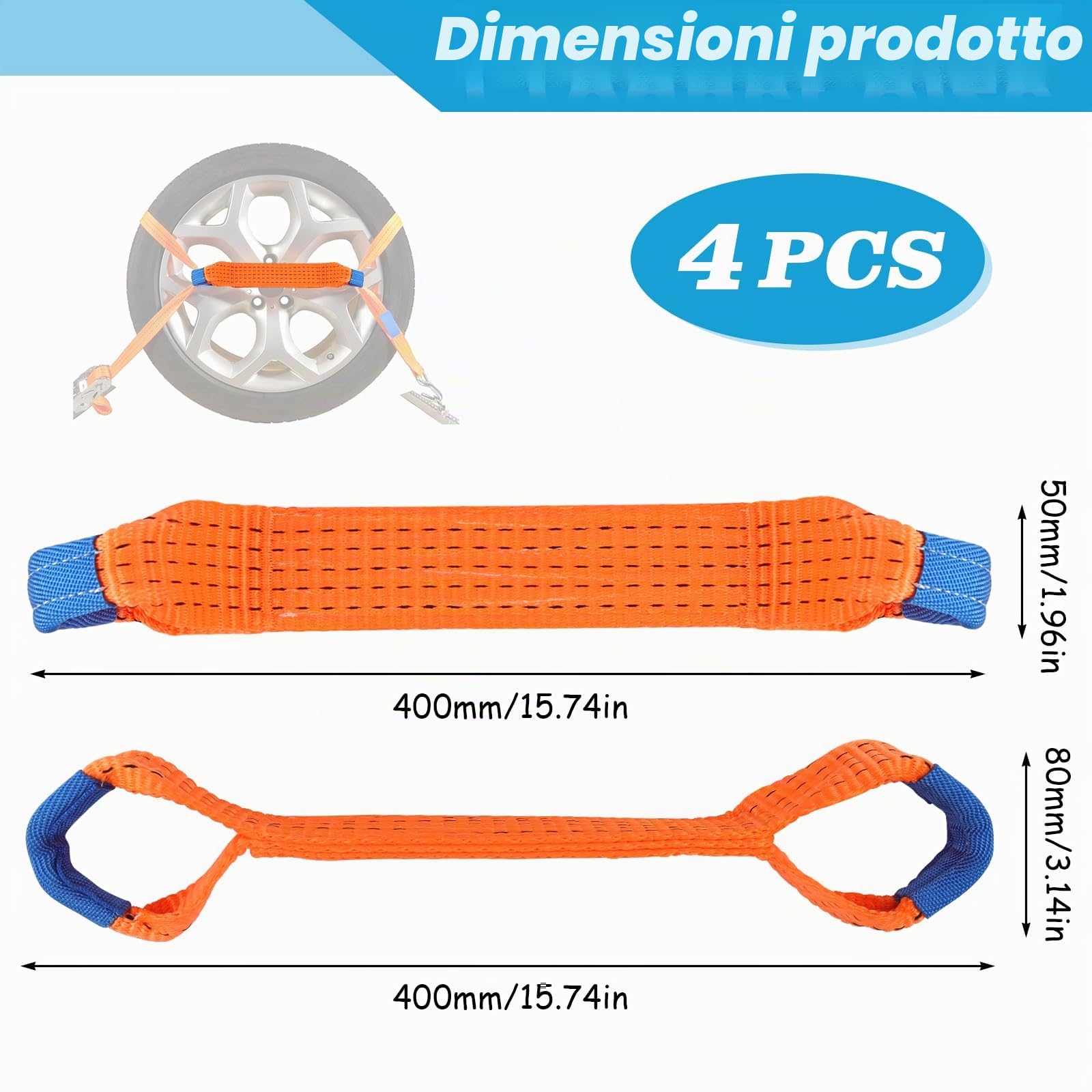 Cinghie di serraggio per trasporto auto cinghie trasversali per cinghie di tensione 50 mm corte di sicurezza per ruote trailer e pneumatici 4 pezzi
