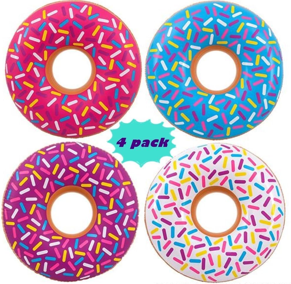 Inflatable Donuts (4 Pack) Pool Floats for Kids Ages 3-6, Small 24 " - for Donut Party Supplies & Decorations, Donut Grow Up Candyland Two Sweet Themed Birthday Party for Girls