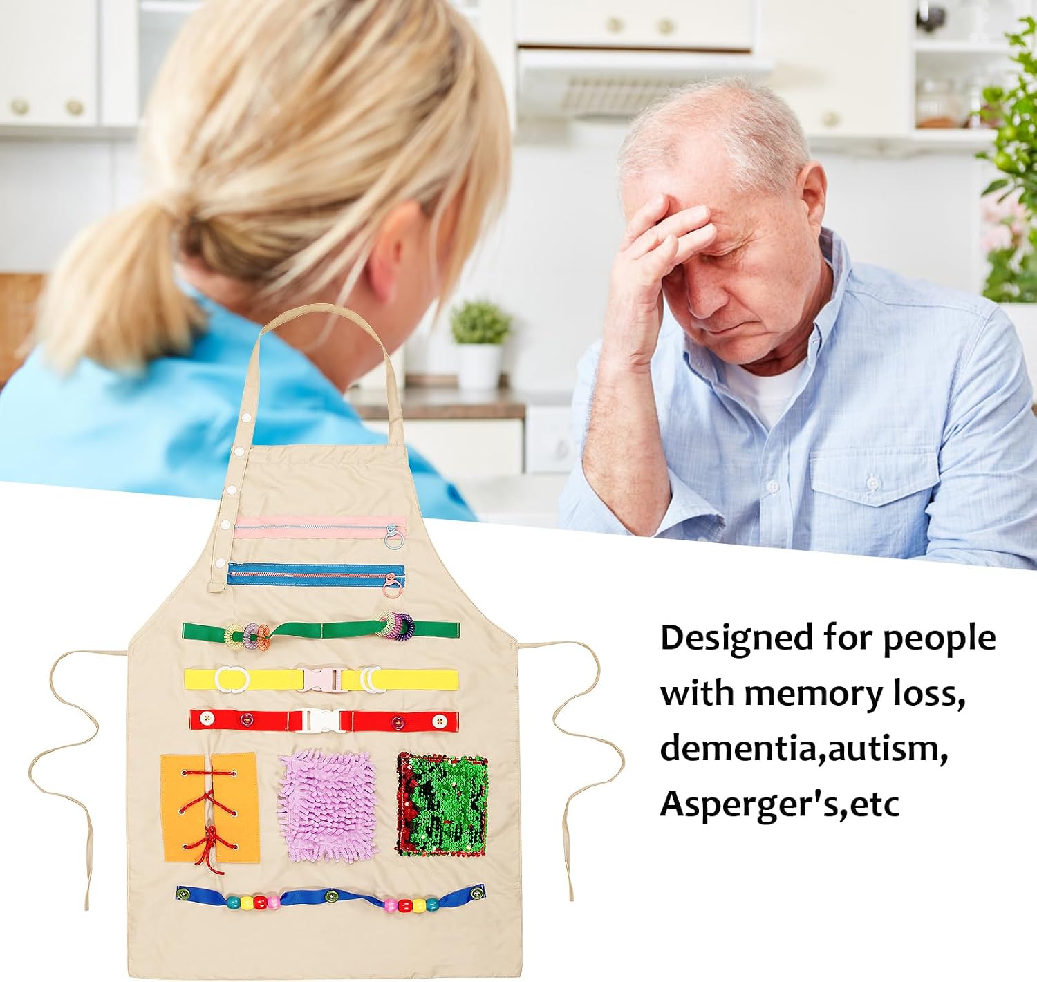 HNYG Fidget Apron for Adults with Dementia,Memory Care Apron for Alzheimer’s,Dementia Activities for Seniors,Fidget Blanket