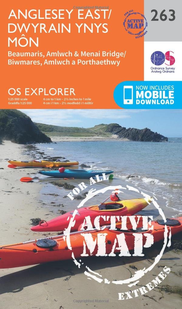 Ordnance Survey Unisex Orange Explorer Active 263 Anglesey East Map With Digital Version