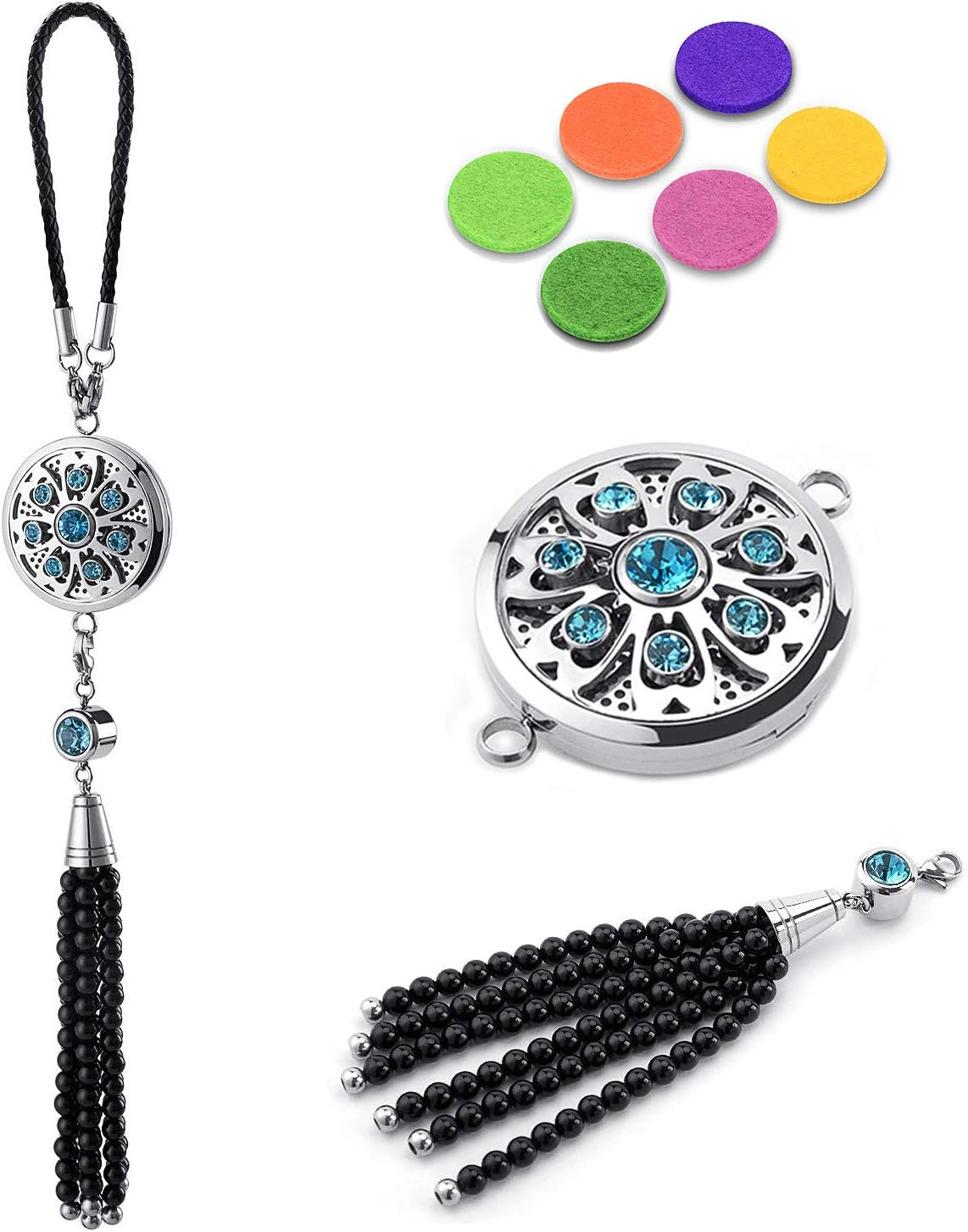 Car Aromatherapy Diffuser for Essential oil,Pandant Air Purifer Car Diffuser Accessory-Car Crystal Charm for Rear View Mirror Charms