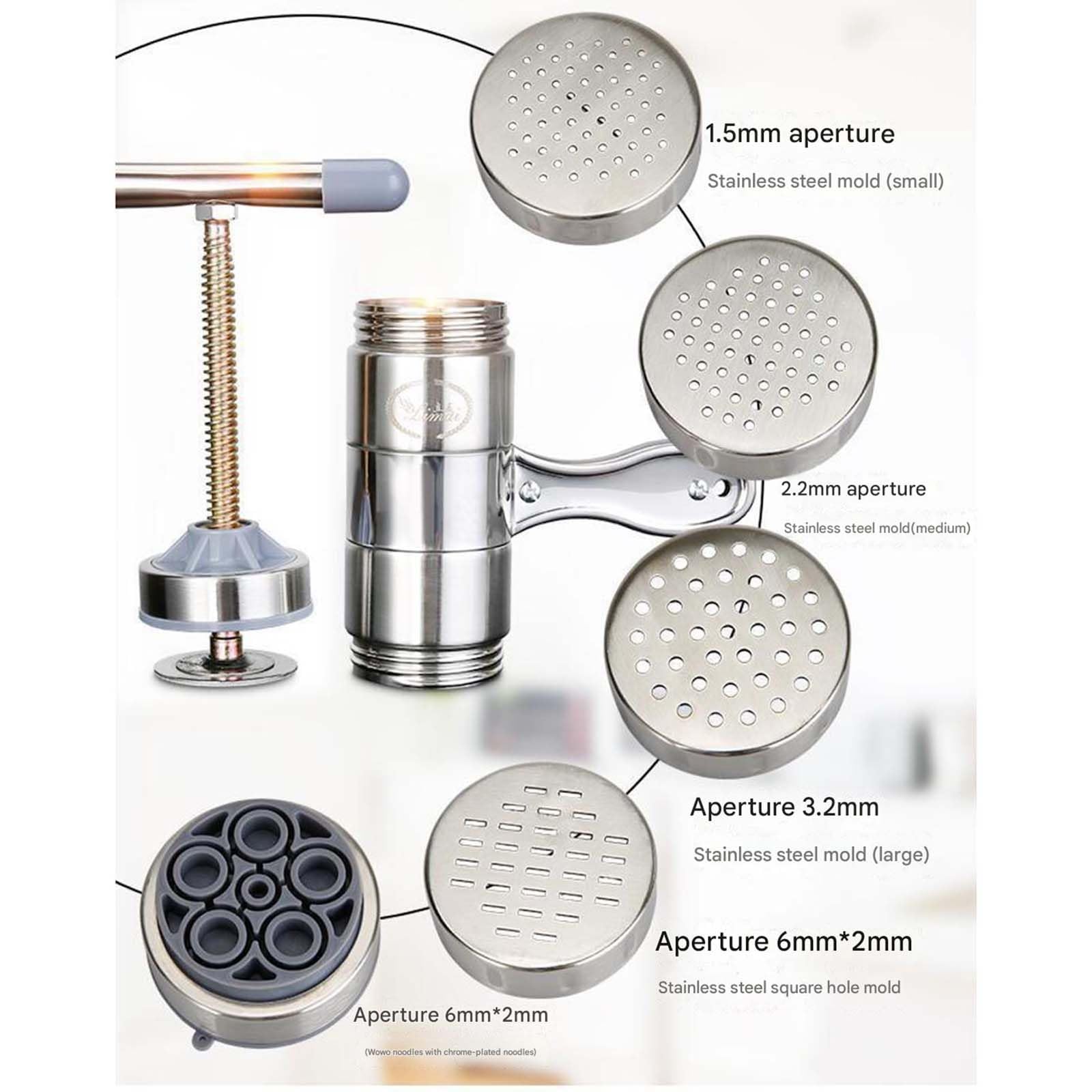 Máquina manual de fideos de acero inoxidable con grosor ajustable y doble molde, herramienta de cocina para fideos caseros perfectos, fácil de usar y limpiar