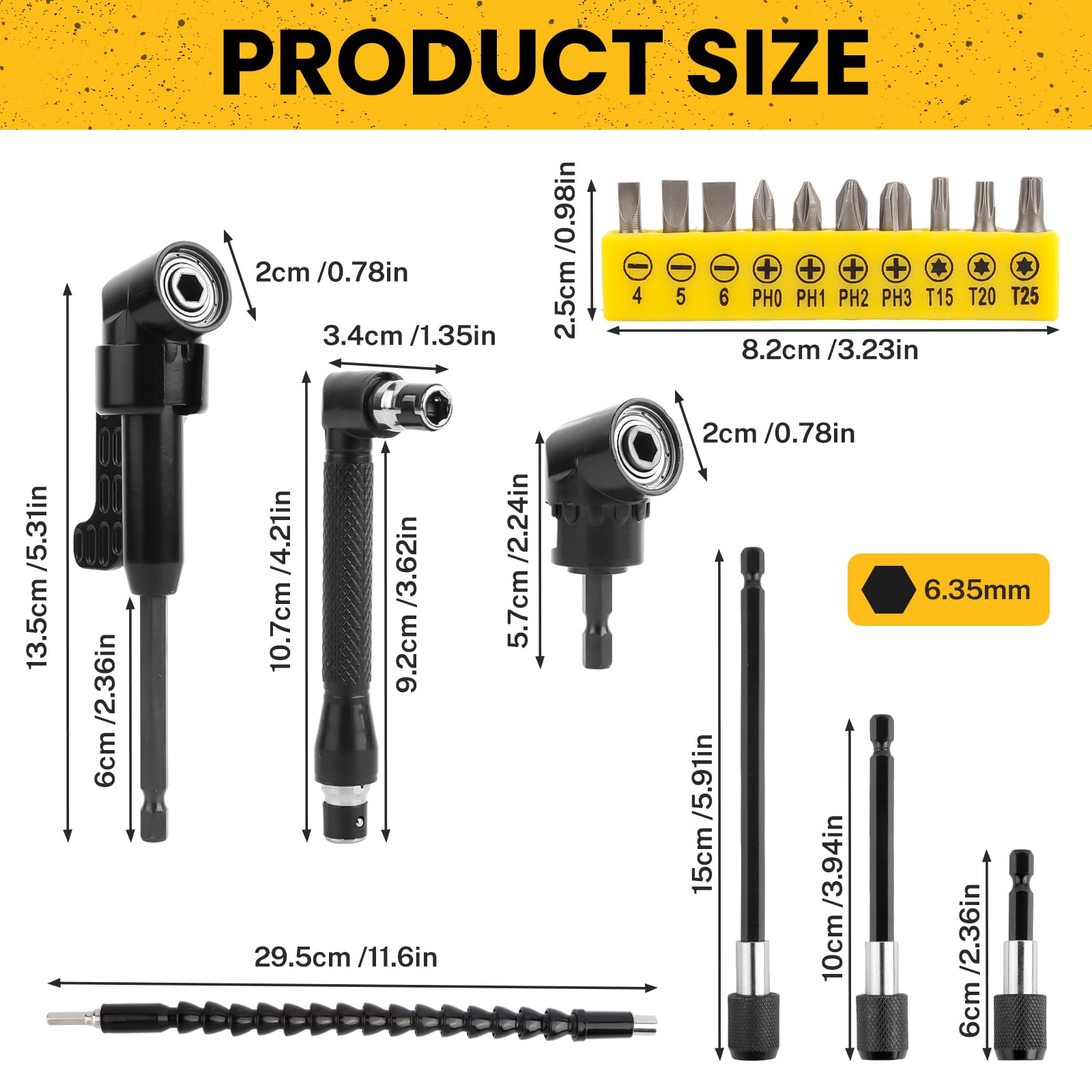 Kit Adaptateur Visseuse D'Angle 105° - 3 Extensions Hex + 2 Rallonges Flexibles - Pour Espaces Étroits