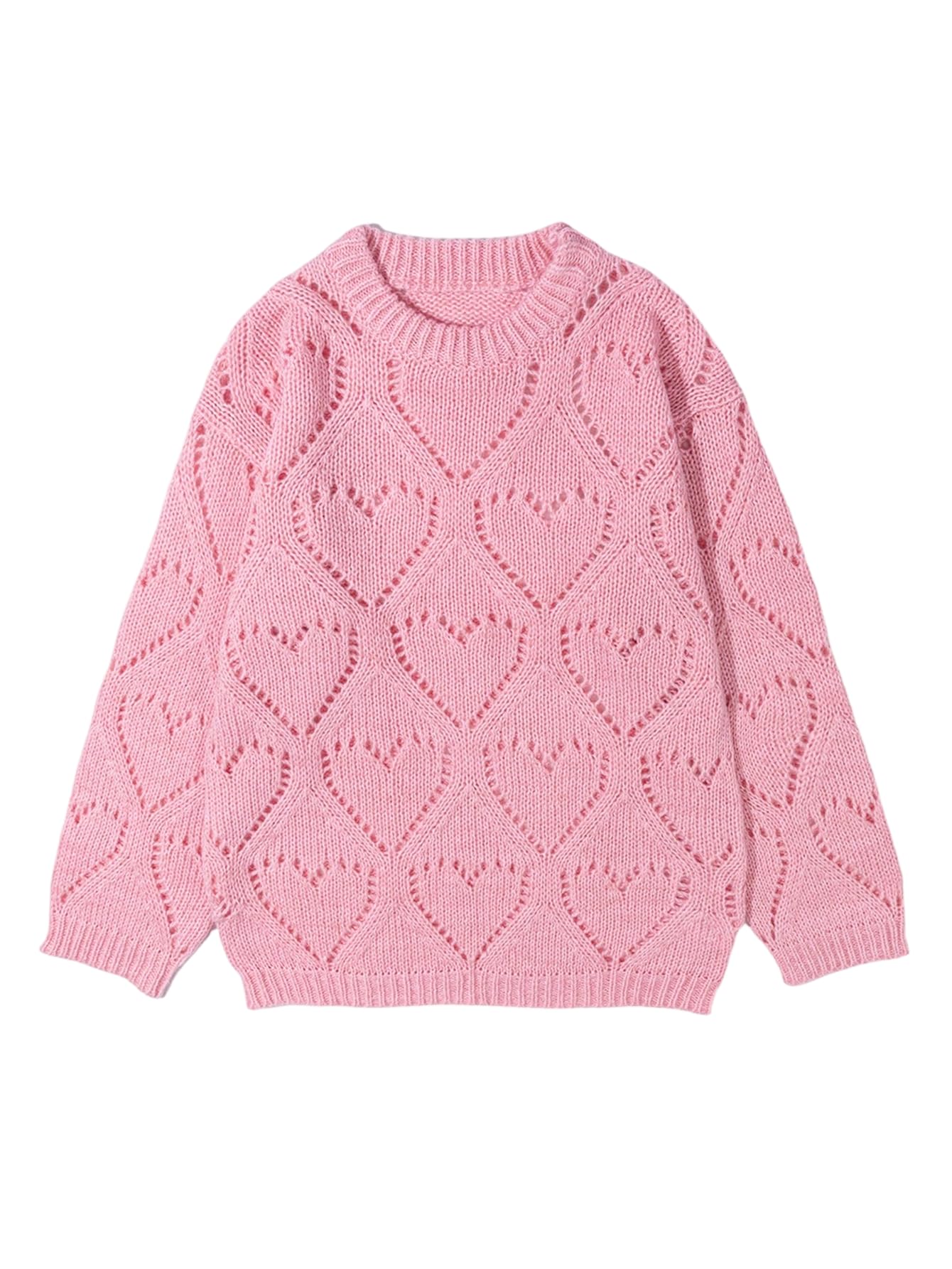 Floerns Womens Heart Hollow Out Fall Sweater Crewneck Trendy Winter Knit Pullover Tops