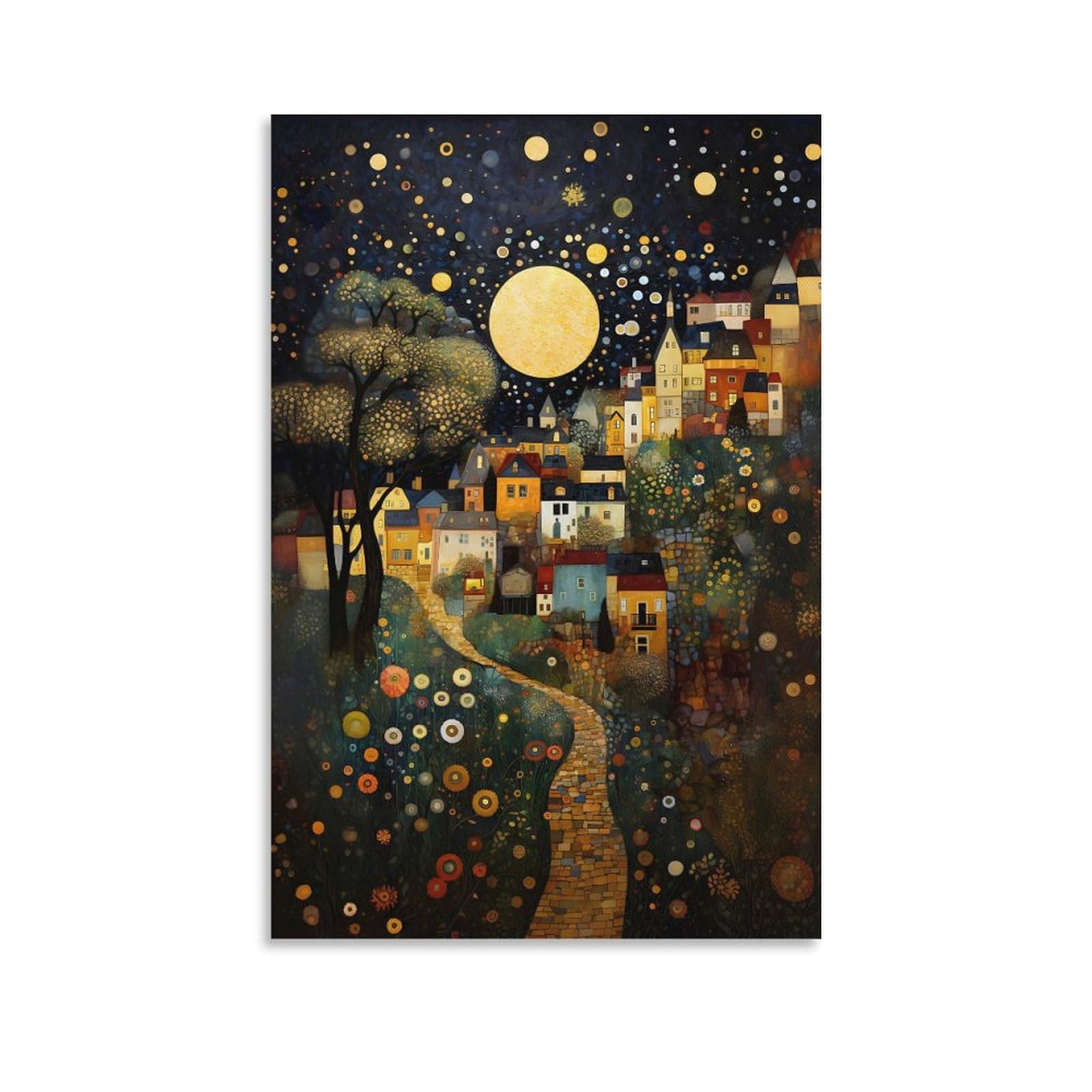 Gustav Klimt Moon Night Sky Landscape Floral Wall Art Plant Posters Canvas Wall Art Farmhouse Gallery Aesthetic Room Decor For Bedroom Bathroom 20x30inch(50x75cm)