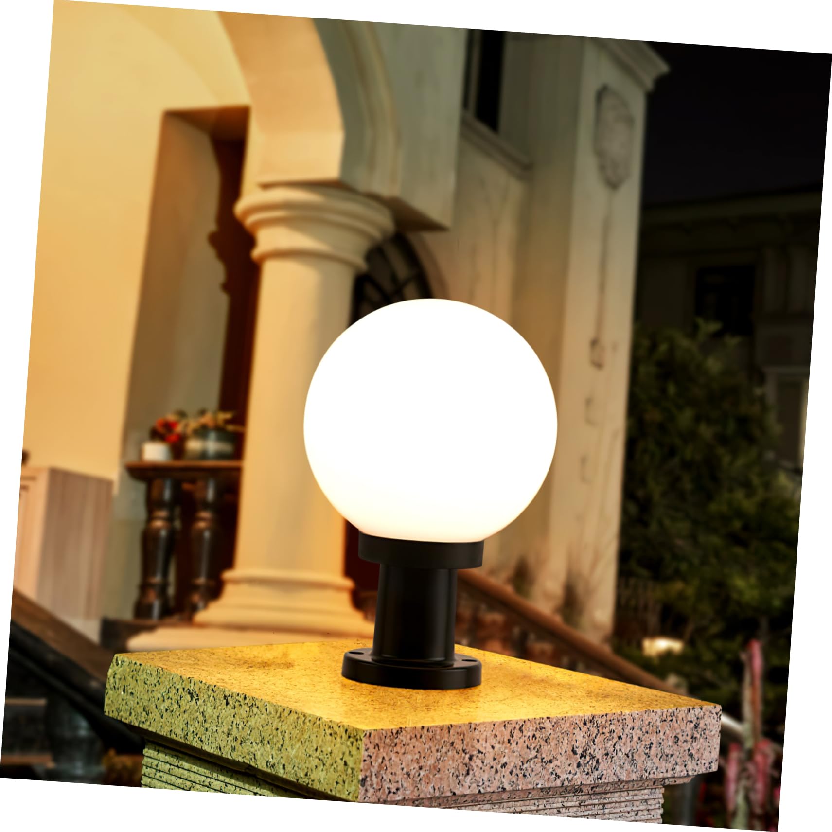 Kichvoe Lampada Postale Esterna Decorativa Base, Sfera Bianca in Acrilico