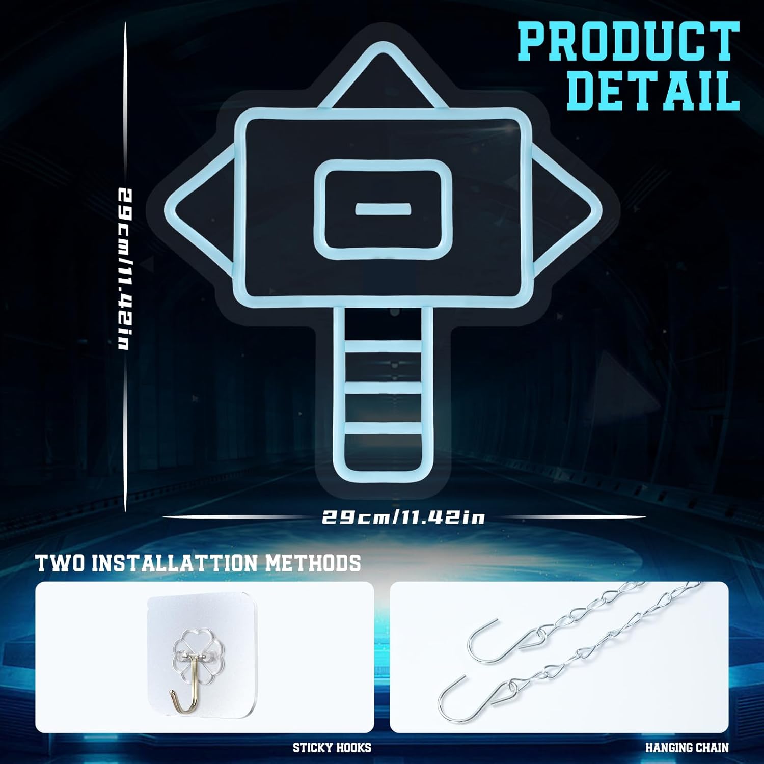 Game Neon Sign,Neon Signs for Wall Decor,LED Wall Art for Game Room Decor,Hammer Shaped USB Gaming Light for Boys Room Decor,Gift for Kids. - Image 2