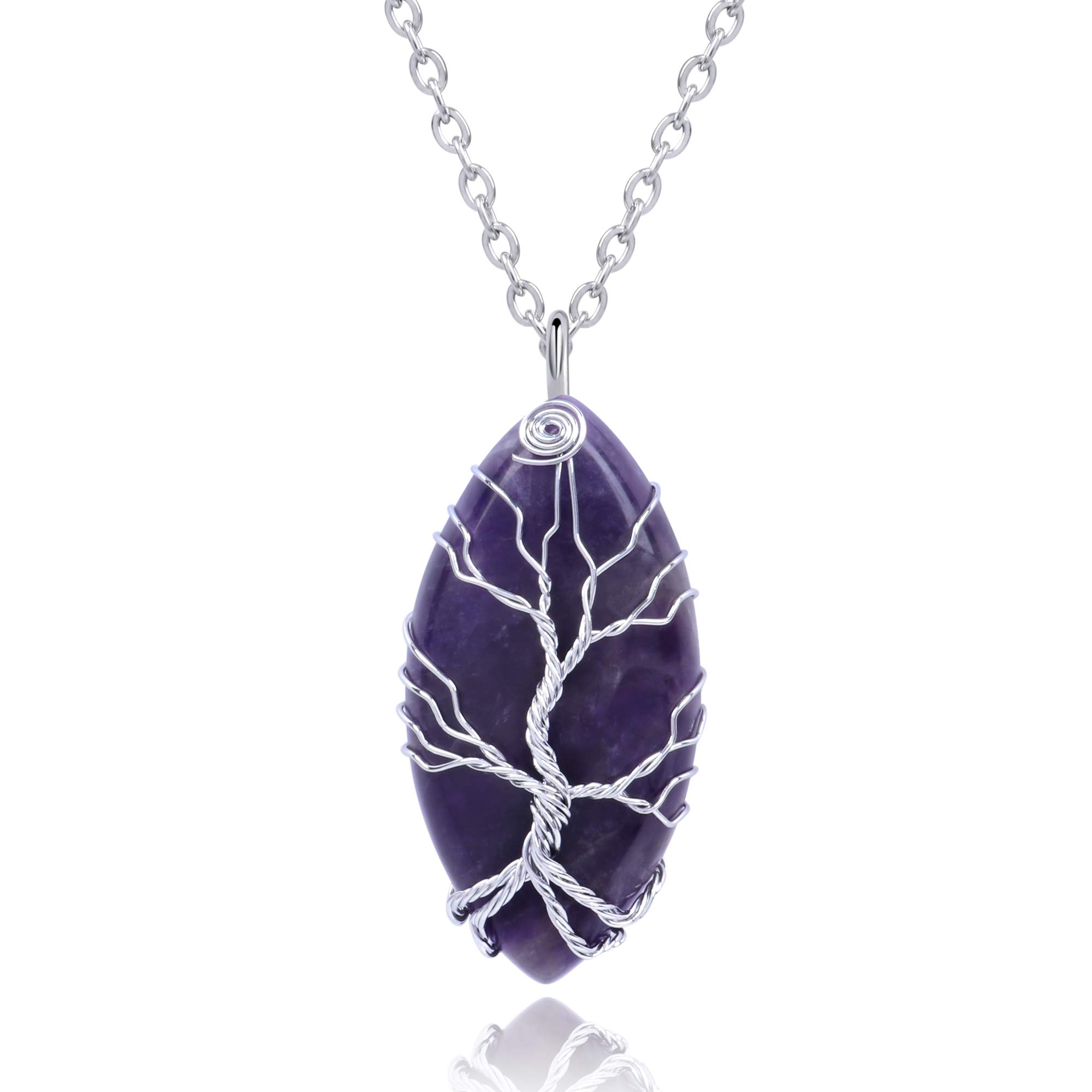 Collana Vintage Con Ciondolo in Ametista Reiki Con Cristallo