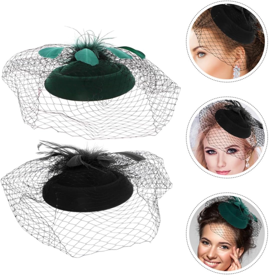 2pcs Mini Tea Party Fascinator Headbands with Mesh Veil Lightweight Comfort Plastic Alloy Bridal Hair Accessories for Banquets and Evening Events
