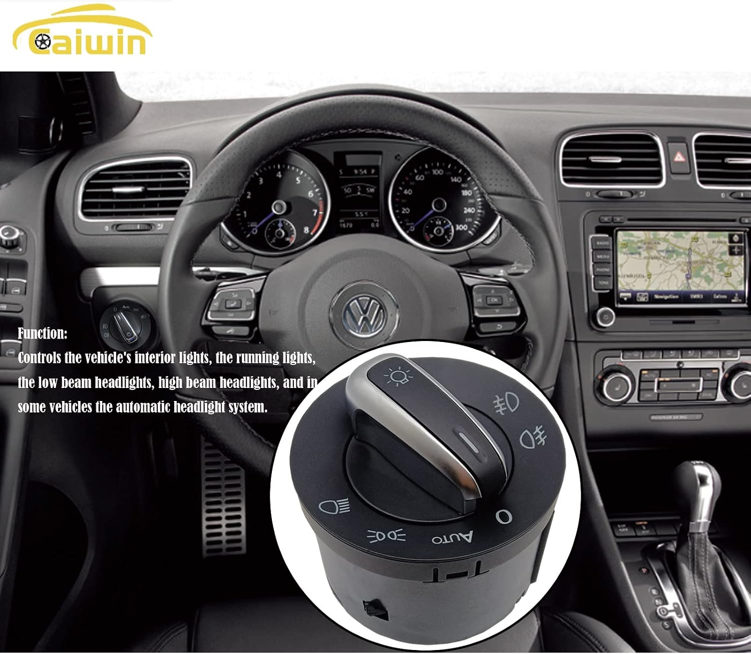 5ND941431B Headlight Switch Control Headlamp Fog Light Integrated Switch Compatible with Volkswagen VW 2009-2012 CC, 2007-2012 Eos, 2006 10-12 Volkswagen Golf, 2005-2010 Jetta/Passat, 2009-2012 Tiguan