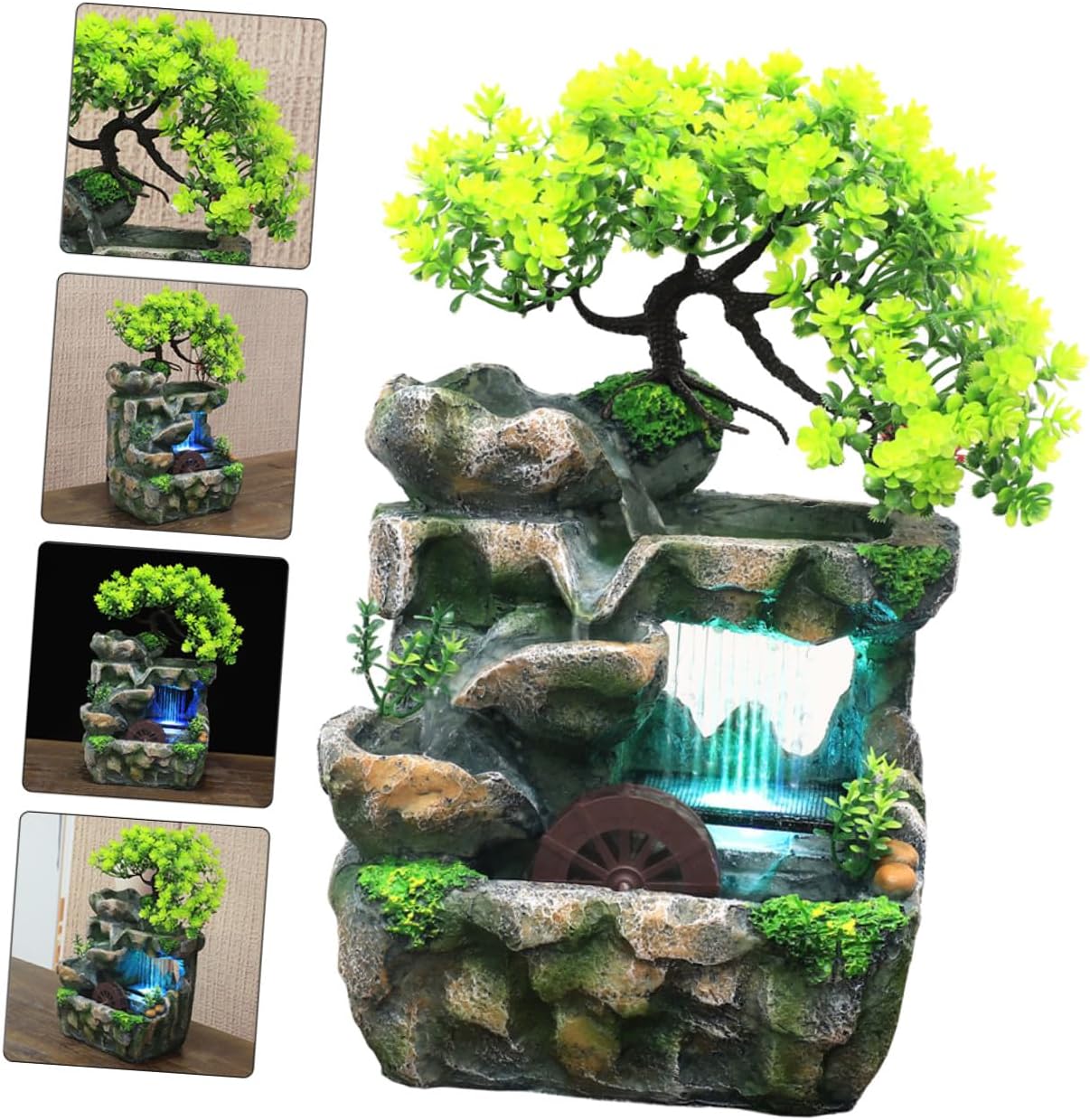 Luxshiny Indoor Desk Water Fountain Resin Mini Tabletop Fountain Decor with Quiet Circulation for Bedroom Office Living Relaxing Zen Waterfall Feature US Plug
