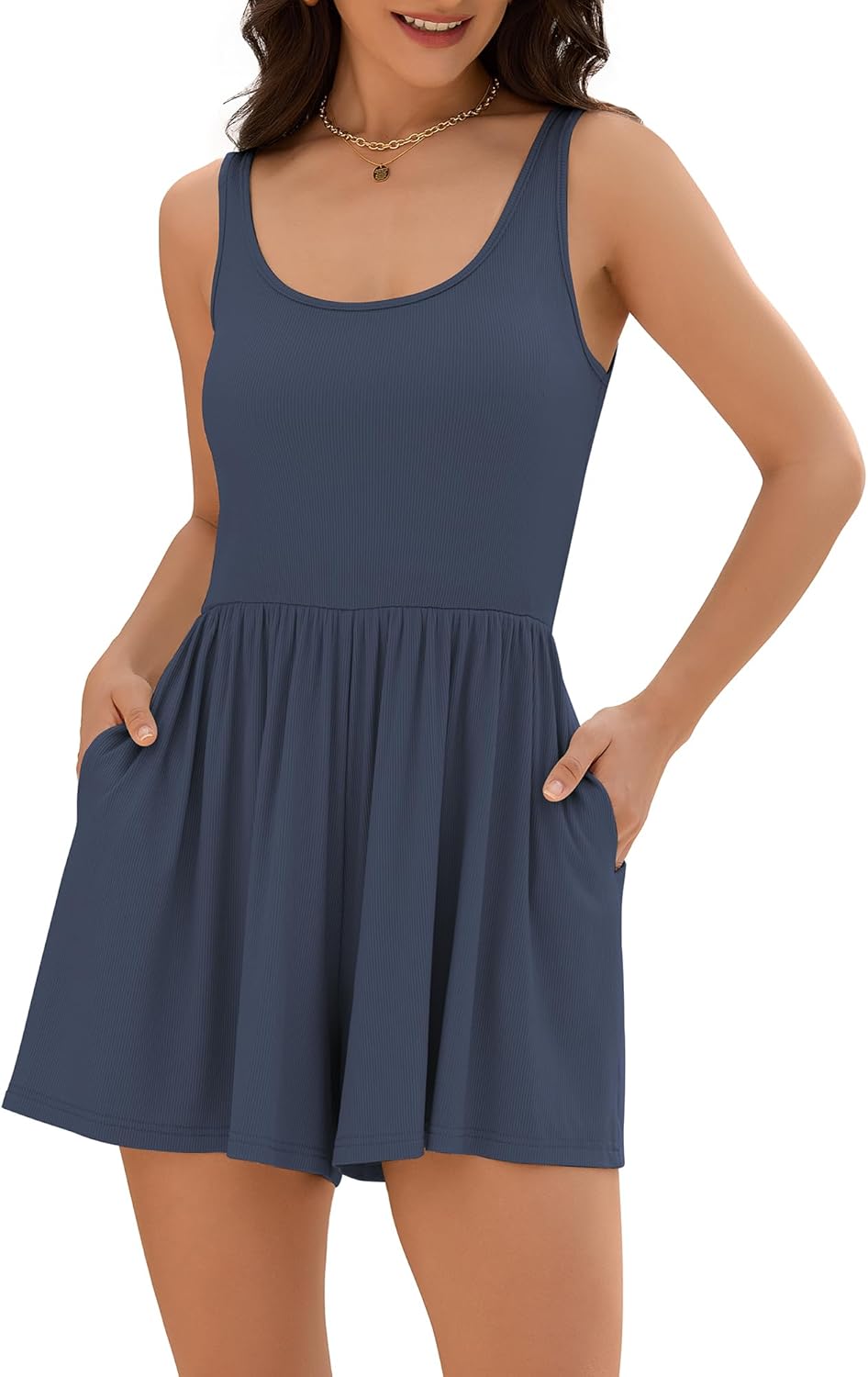 ZAFUL Womens Summer One Piece Sleeveless Tank Top Playsuits Short Jumpsuit Flowy Beach Rompers with Pockets