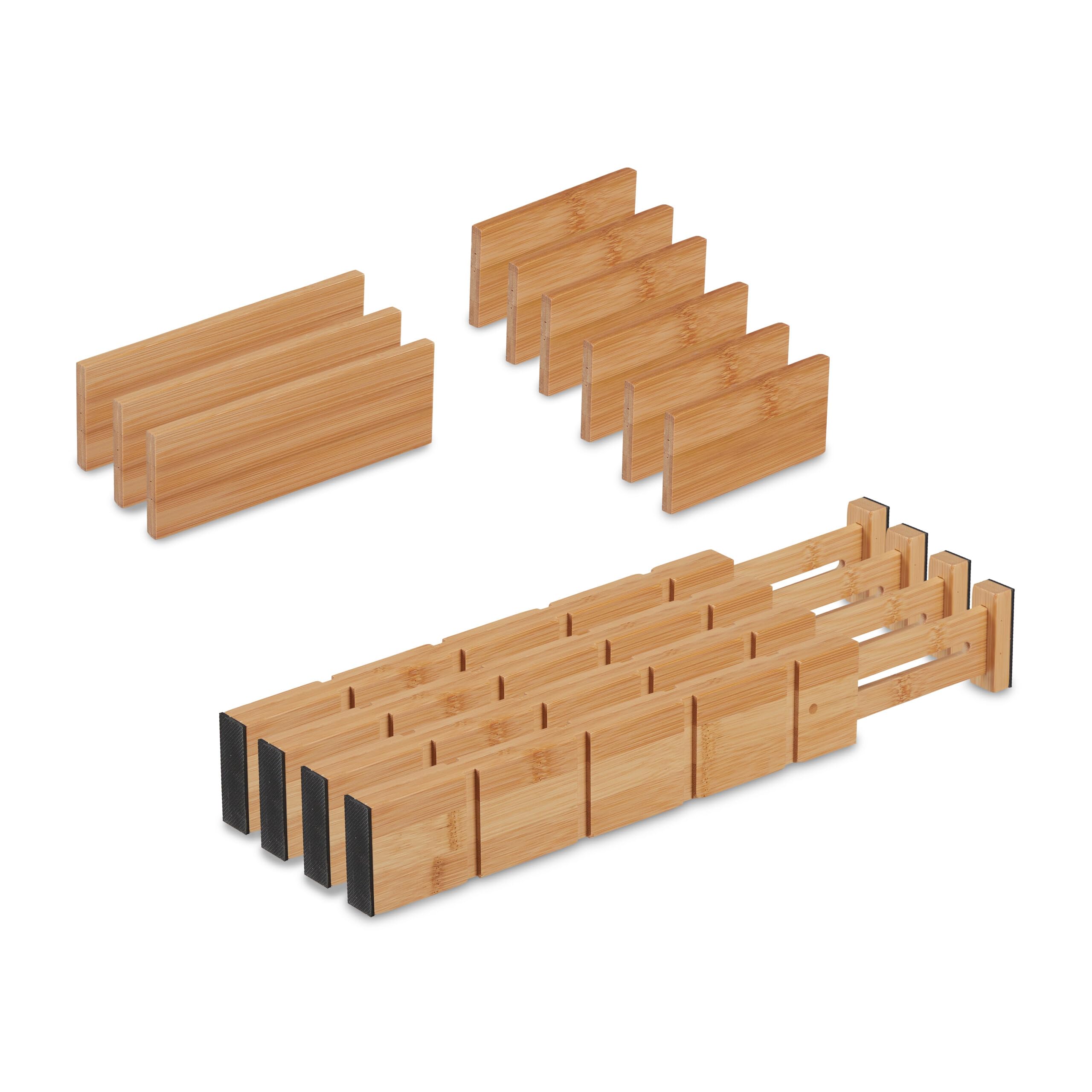 Relaxdays Pack Separadores de Cajones Ajustables, 13 Piezas Divisoras Cajoneras, Gavetas, 34 a 43,5 cm, Bambú, Natural