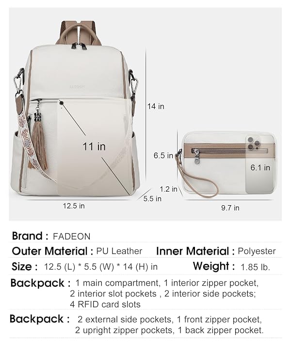 FADEON Leather Backpack for Women, 13 inch, Travel Work Bag by FADEON - Used condition - US$43.77