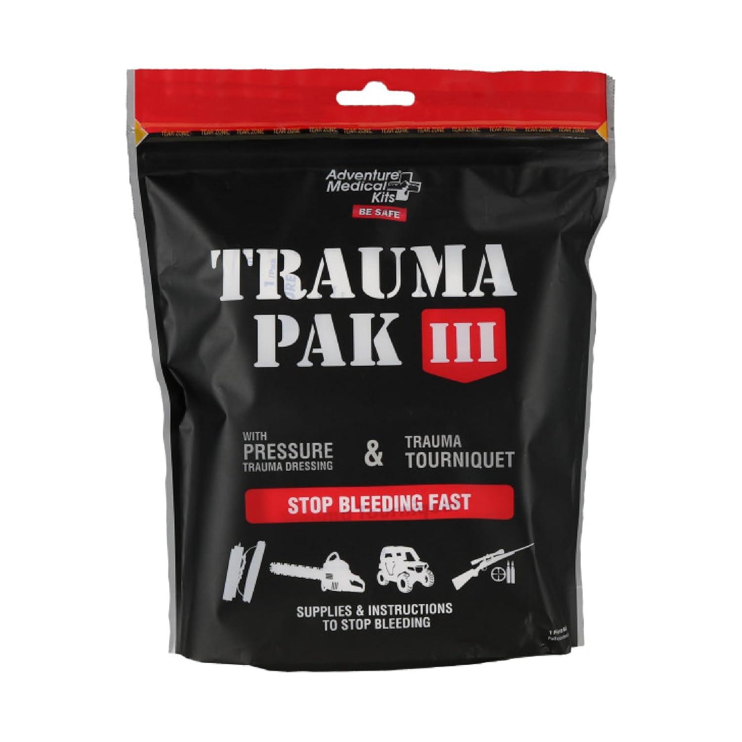 Adventure Medical Kit Trauma Pak III - Kit de Primeiros Socorros Compacto para Controle de Sangramento com Bandagem e Torniquete - Essencial para Emergências