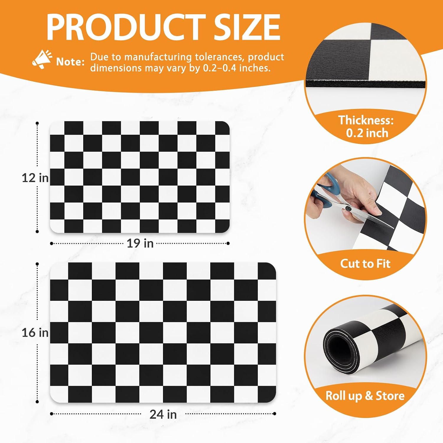 Checkered Dish Drying Mat for Kitchen Counter (Black, 24" x 16")