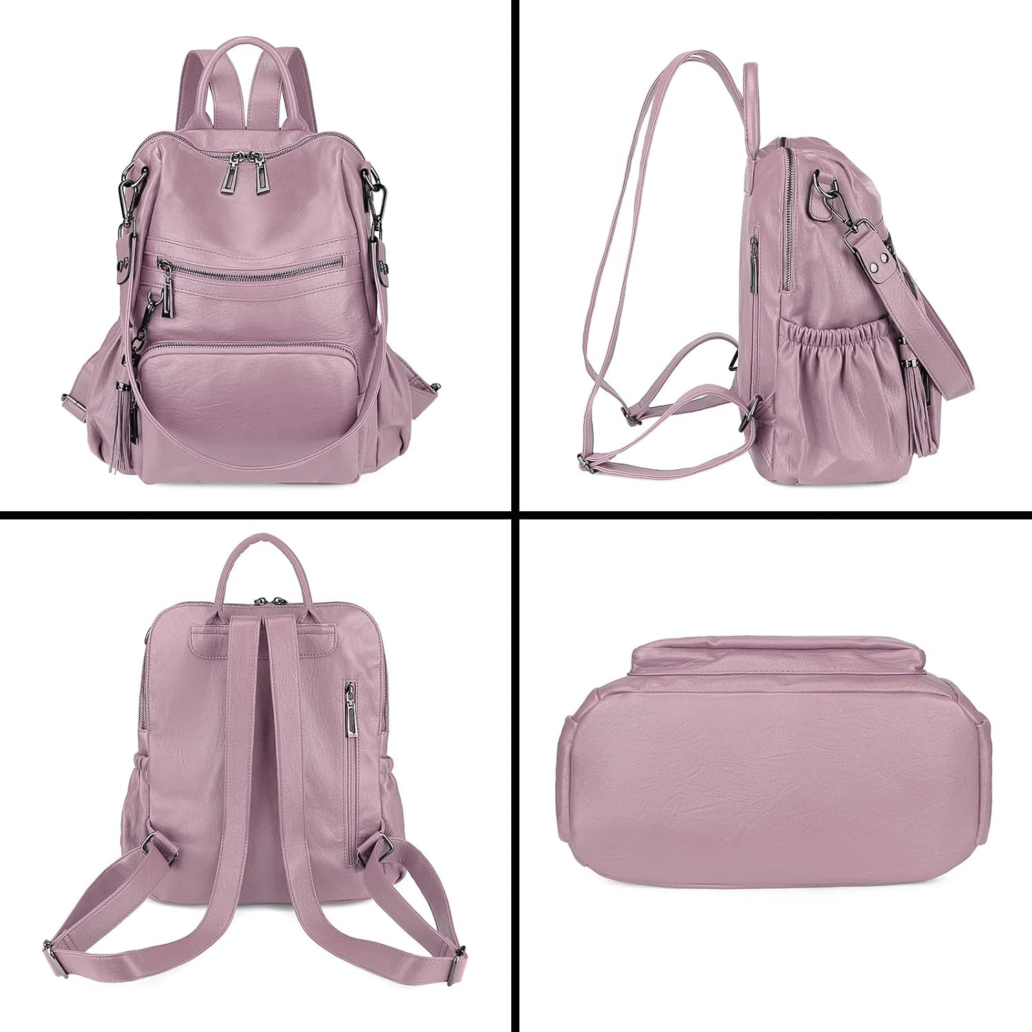 Uromee Travel Backpack Purse for Women Vegan Leather Ladies Fashion Tassel Shoulder Bag Convertible 0243 Light Purple A - Image 4