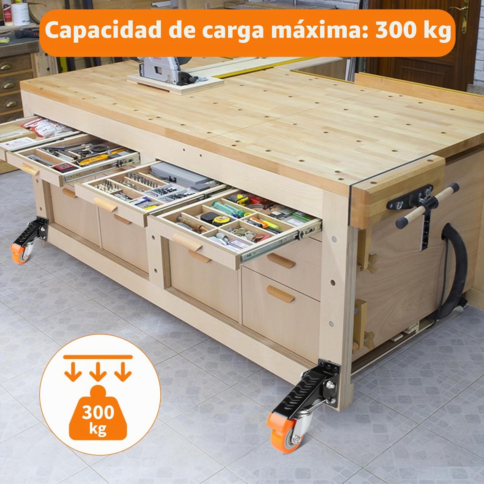DBREAKS Set de 4 Roulettes para Muebles Pesados Capacidad de 300KG 63,5mm, 360 Grados Roulettes Pivotantes para Bancos de Trabajo, Poliuretano Ruedas, Ruedas para Mover Muebles, Taller, Carros